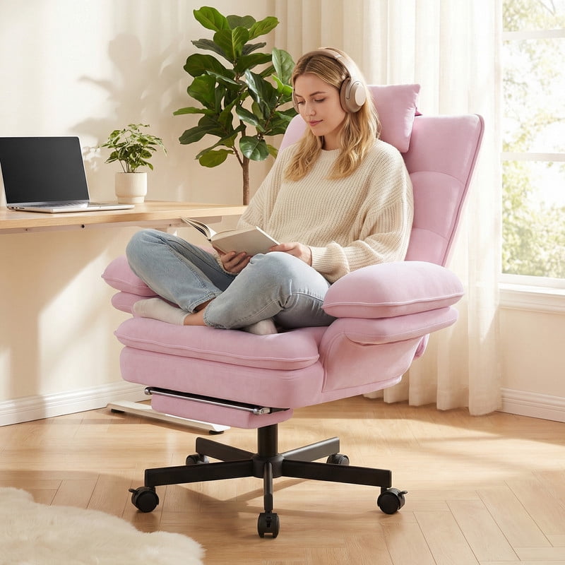 Hawsaiy Big and Tall Office Chair with Footrest, Ergonomic Executive Desk Chair with Flip-Up Arms, Reclining High Back Computer Chair with Headrest & Side Pockets, White