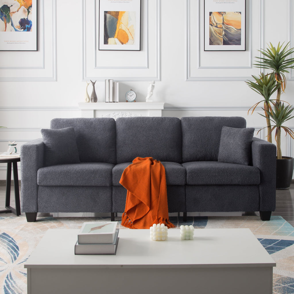 Gewnee 86.6 Modern Sofa Couch,Teddy Velvet 3 Seaters Comfy Couch with Deep Seat for Living Room,2 Pillows,Beige