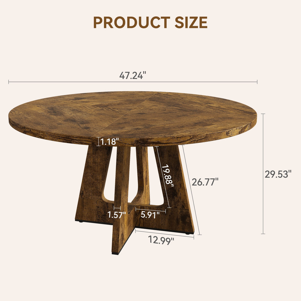 47'' Round Large Dining Table Set for 4 to 6,Mid Century Wood Dinner Table with Wide Tabletop and Cross Base,Dining Room Table for Home Dining Room or Living Room (No Chairs)