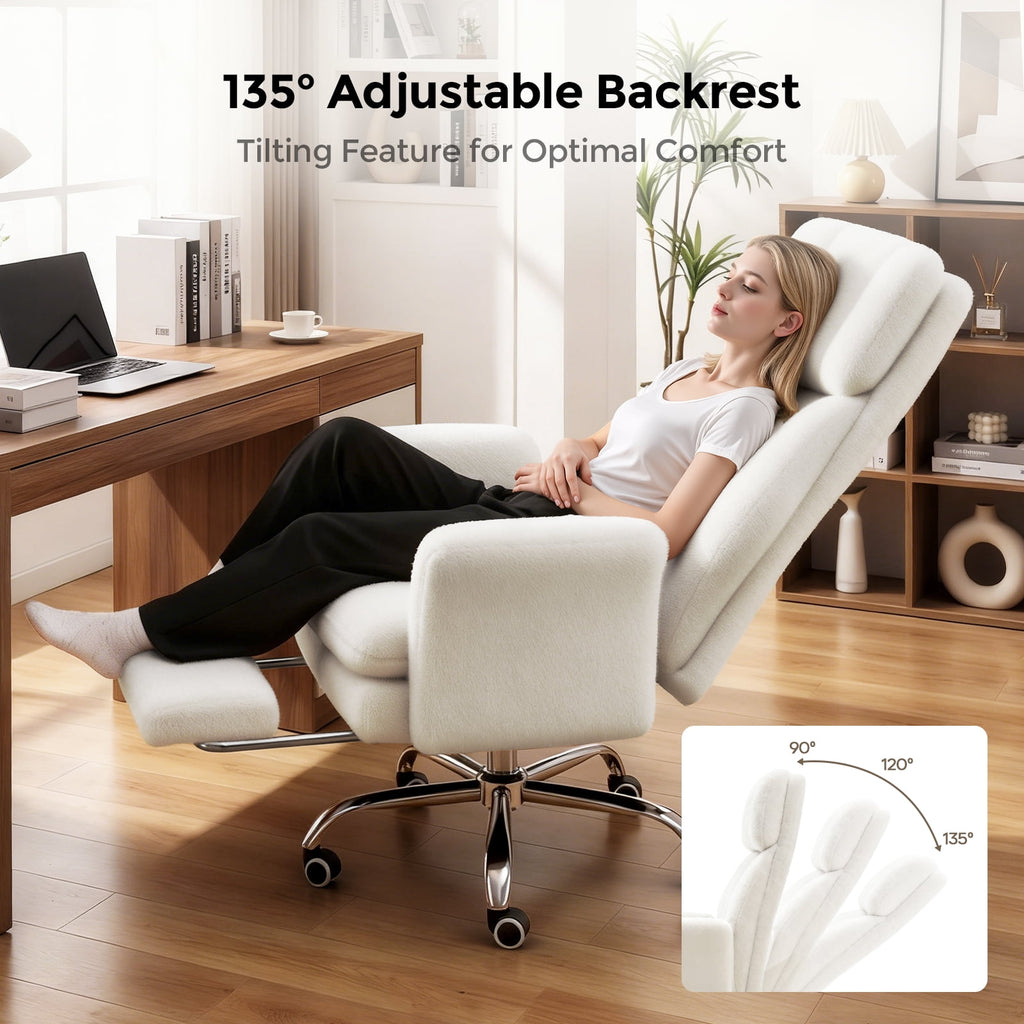 Patbrela Big and Tall Office Chair, Cloud Plush Swivel Desk Chair with 6-Level Adjustable Armrests, Home Ergonomic Executive Office Chair for Work, Gaming, Beige