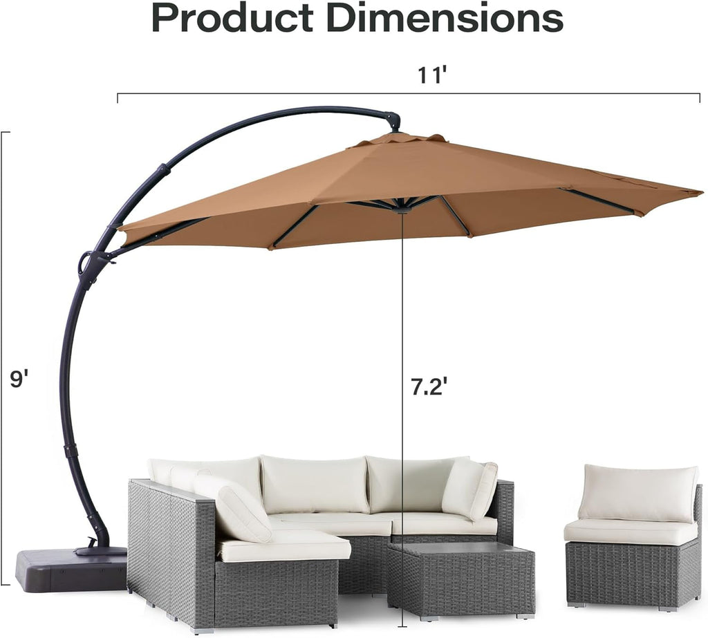 LAUSAINT HOME 11 FT Outdoor Patio Umbrella with Base, Aluminum Cantilever Umbrella with Crank, Gray