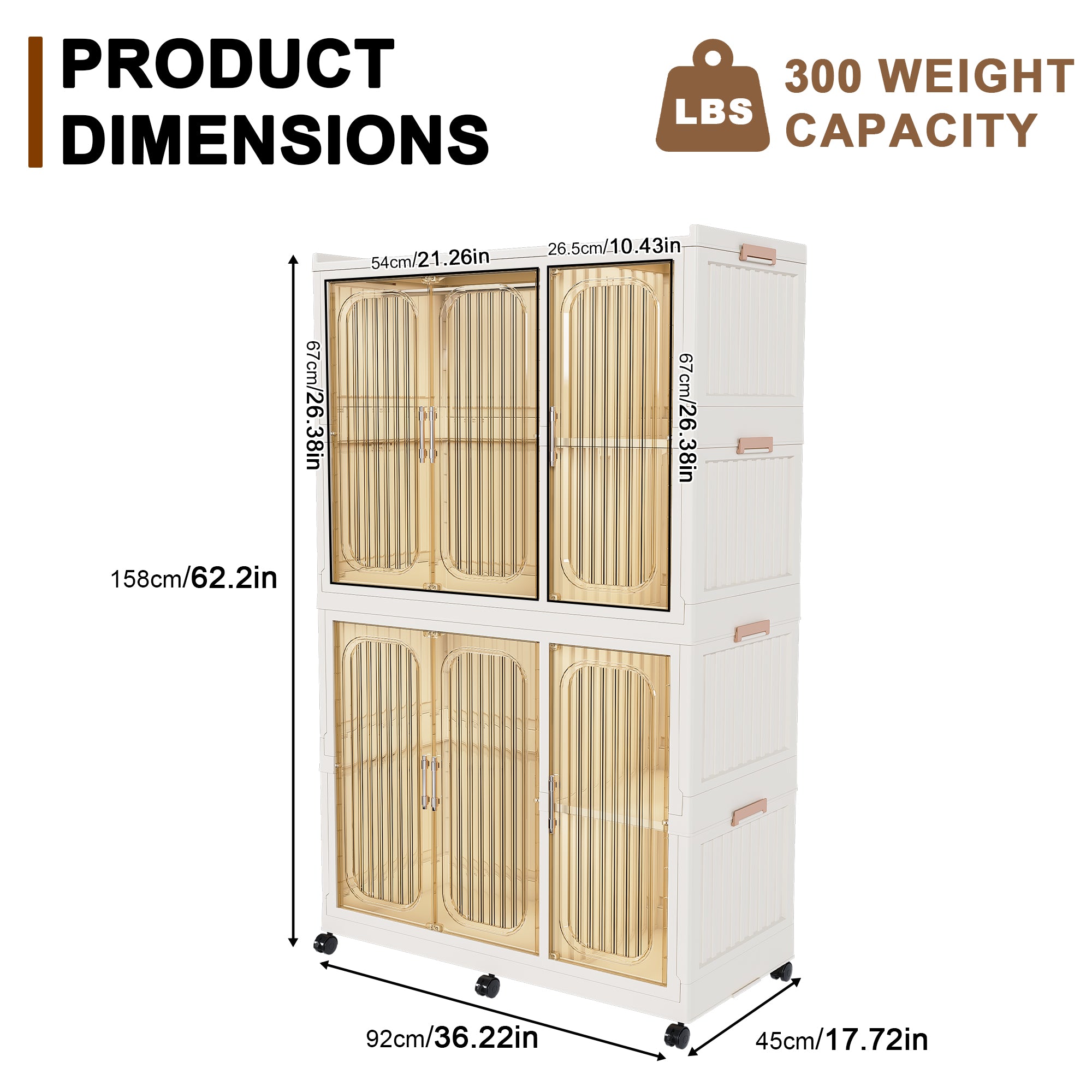 Garmic 62 Foldable Storage Wardrobe with Wheels, Portable Closet Organizer with 6 Magnetic Doors & 2 Hanging Rod, Plastic Armoire for Clothes Toys Books, White