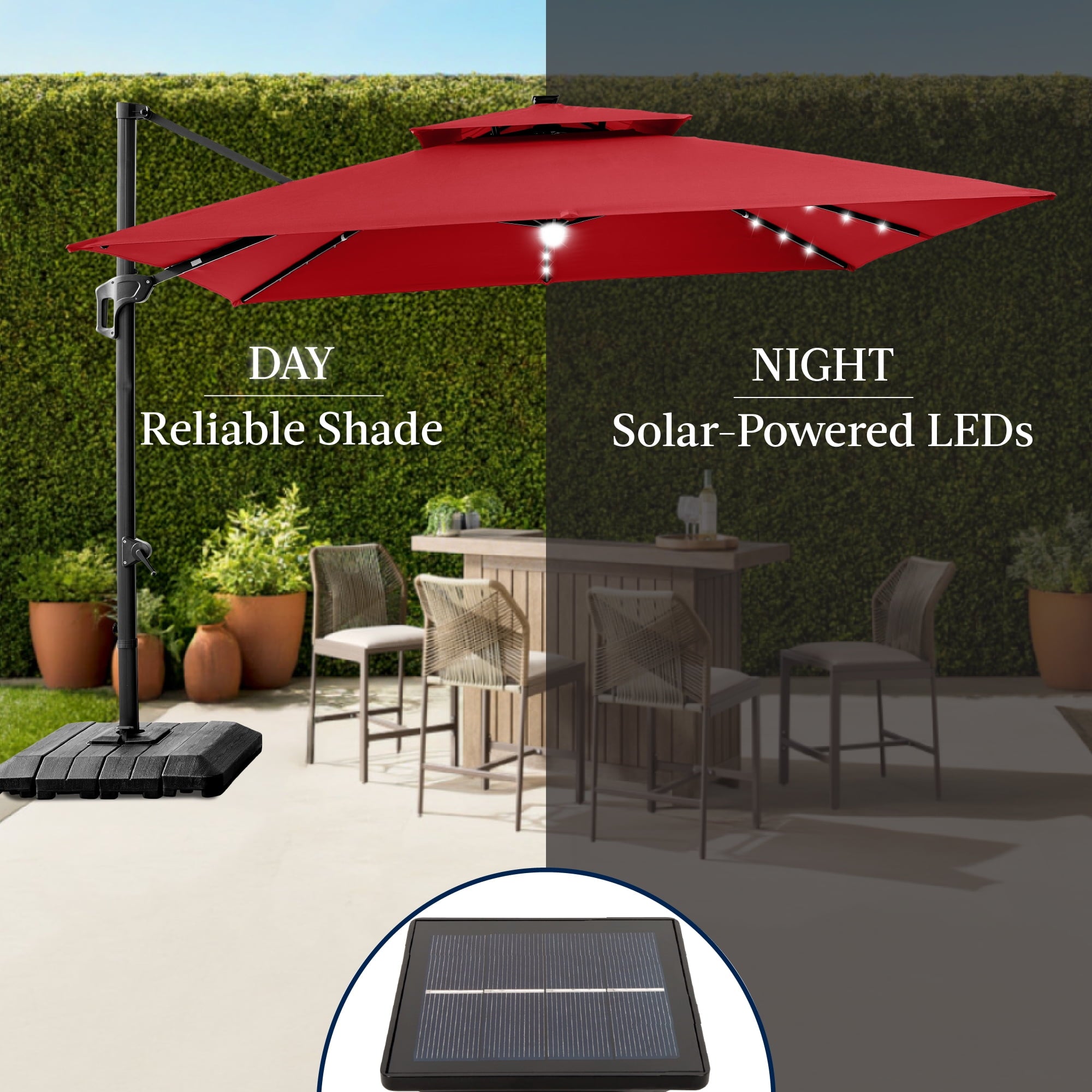 Best Choice Products 12x12ft 2-Tier Square Outdoor Solar LED Cantilever Umbrella w/ 360-Rotating Base   Gray