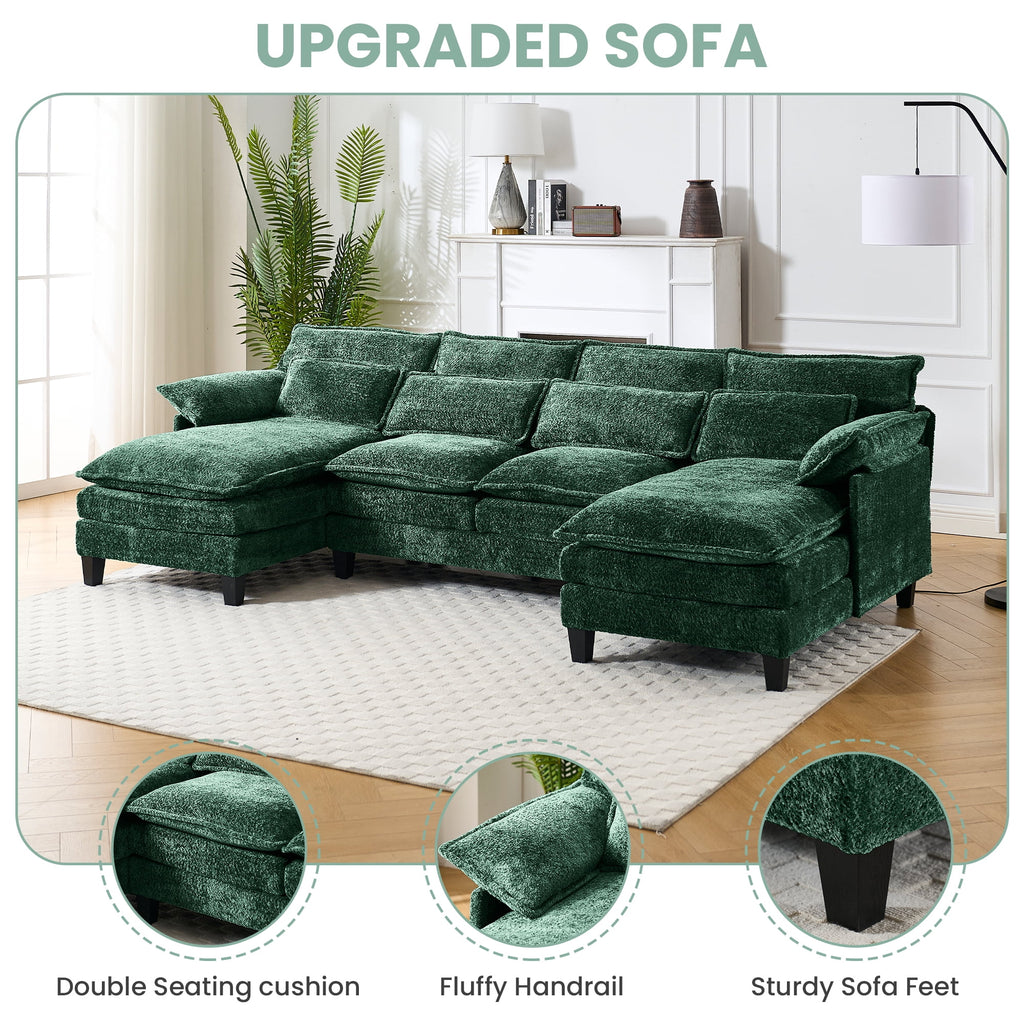 JONPONY109.45 U Shaped Couch,Oversized 4 Seat Sectional with 4 Waist Pillows, Convertible Upholstery Symmetrical Sofá,Sleeper Sofa Couch with Double Chaise Lounge &Memory Foam for Living Room, Beige