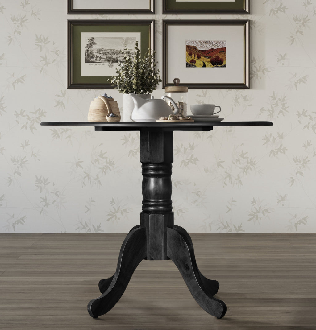 Home Design Olivia Dining Table with Round Pedestal Top, Mid-Century Modern Style, Easy Assembly, Black