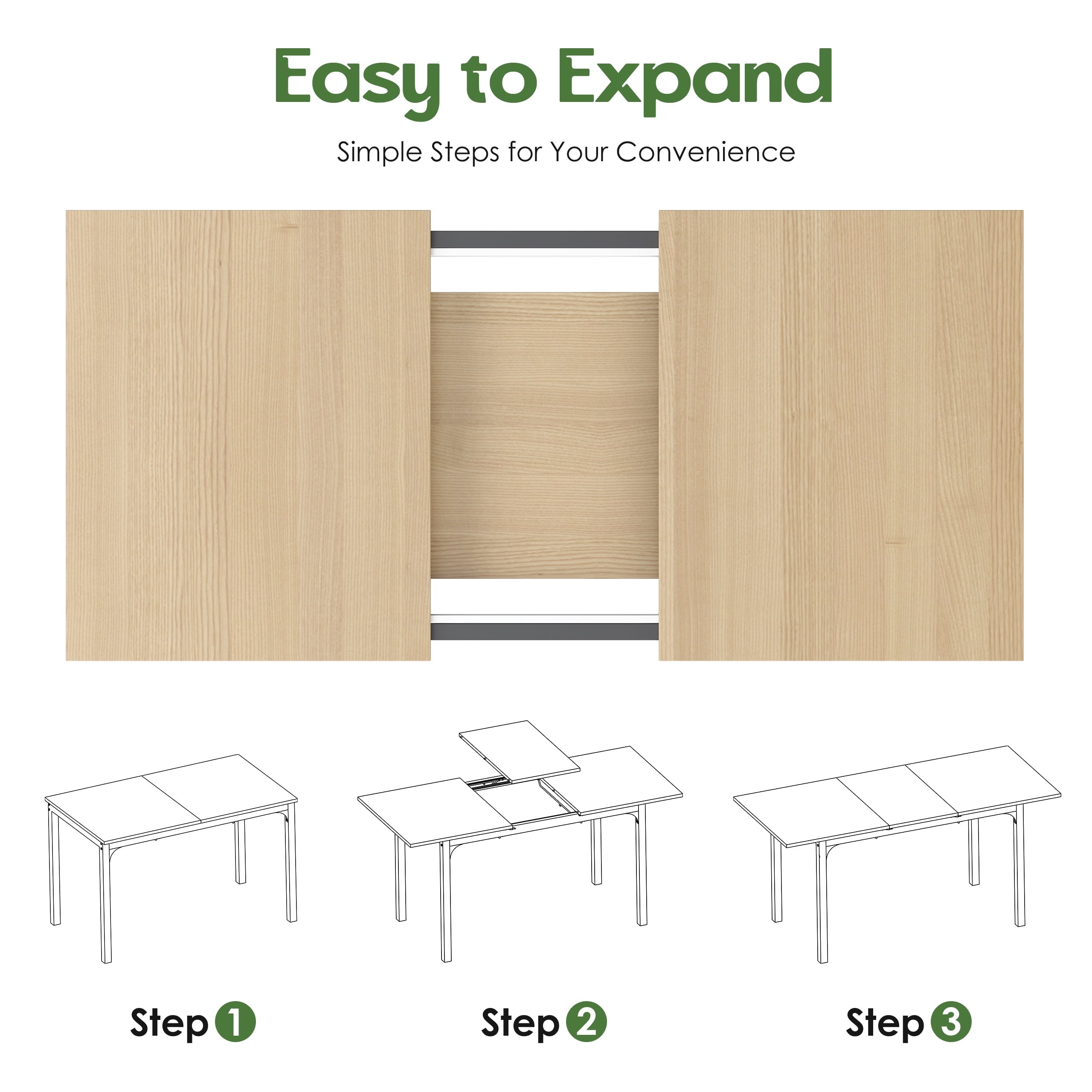 Someet Large Extendable Dining Table for 4-8, Modern Wood Space-Saving Extra Long Folding Kitchen Table for Dining Room, Natural