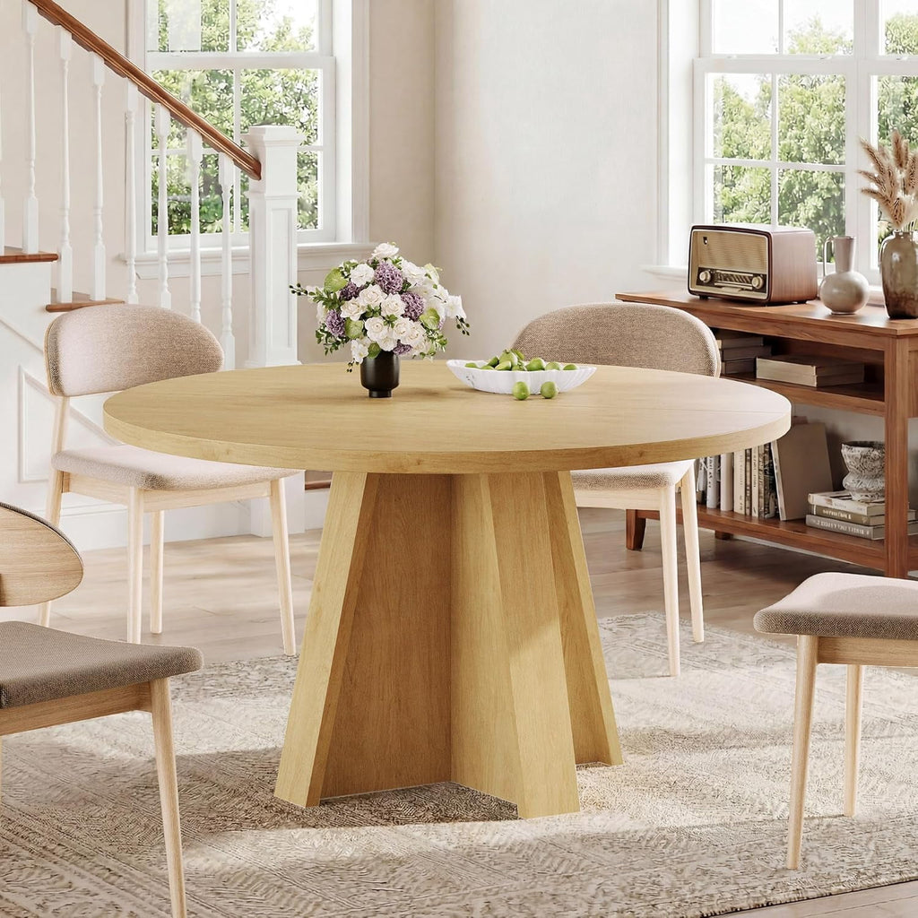 Laisnet 47 Round Dining Table for 6, Modern Wooden Dinner Table for Kitchen Living Room, Black