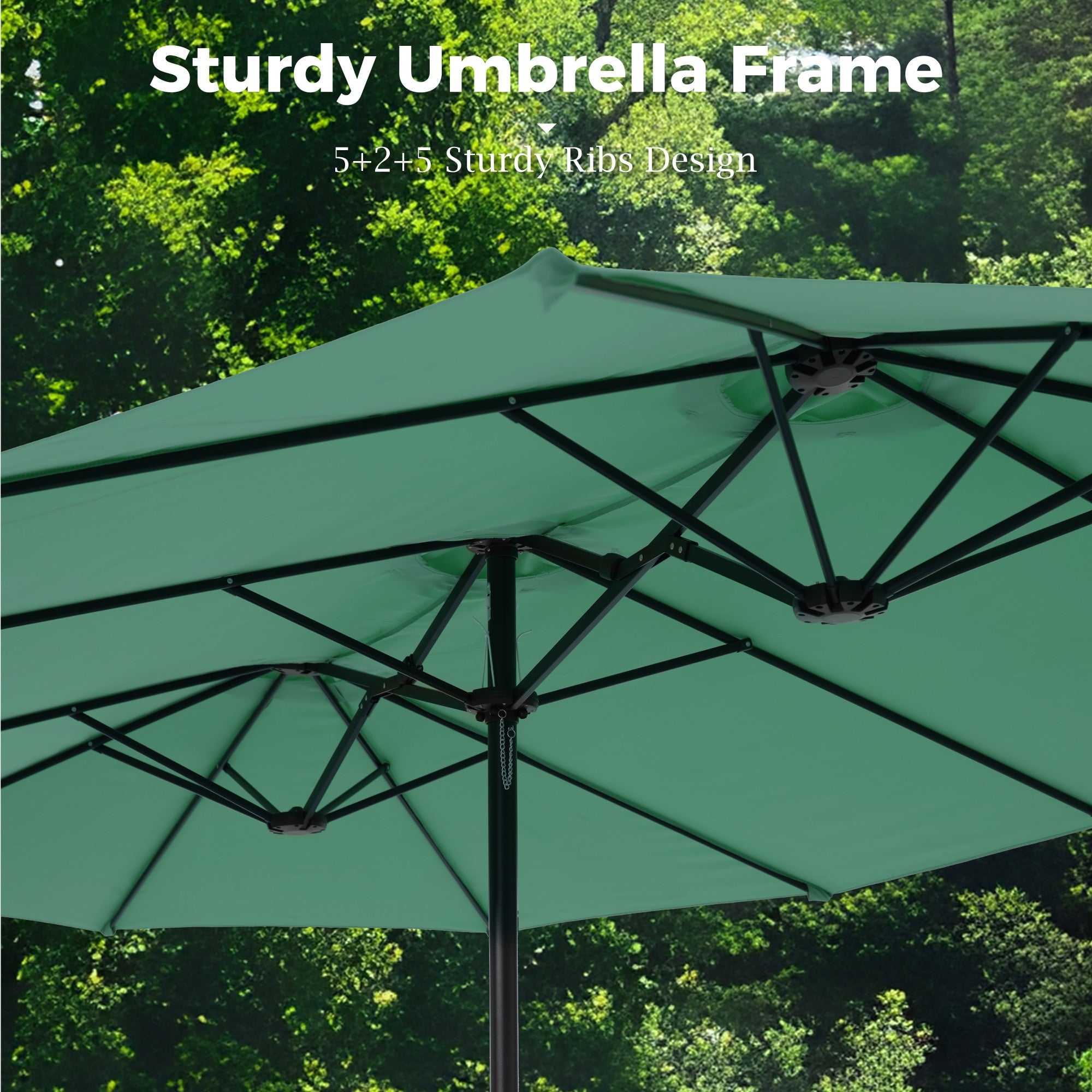 Alpha Joy 15ft Outdoor Patio Umbrella Extra-Large Double-Sided Garden Umbrella with Crank Handle and Base - Smoky Gray