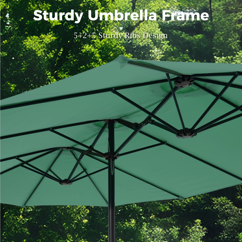 Alpha Joy 15ft Outdoor Patio Umbrella Extra-Large Double-Sided Garden Umbrella with Crank Handle and Base - Ivory