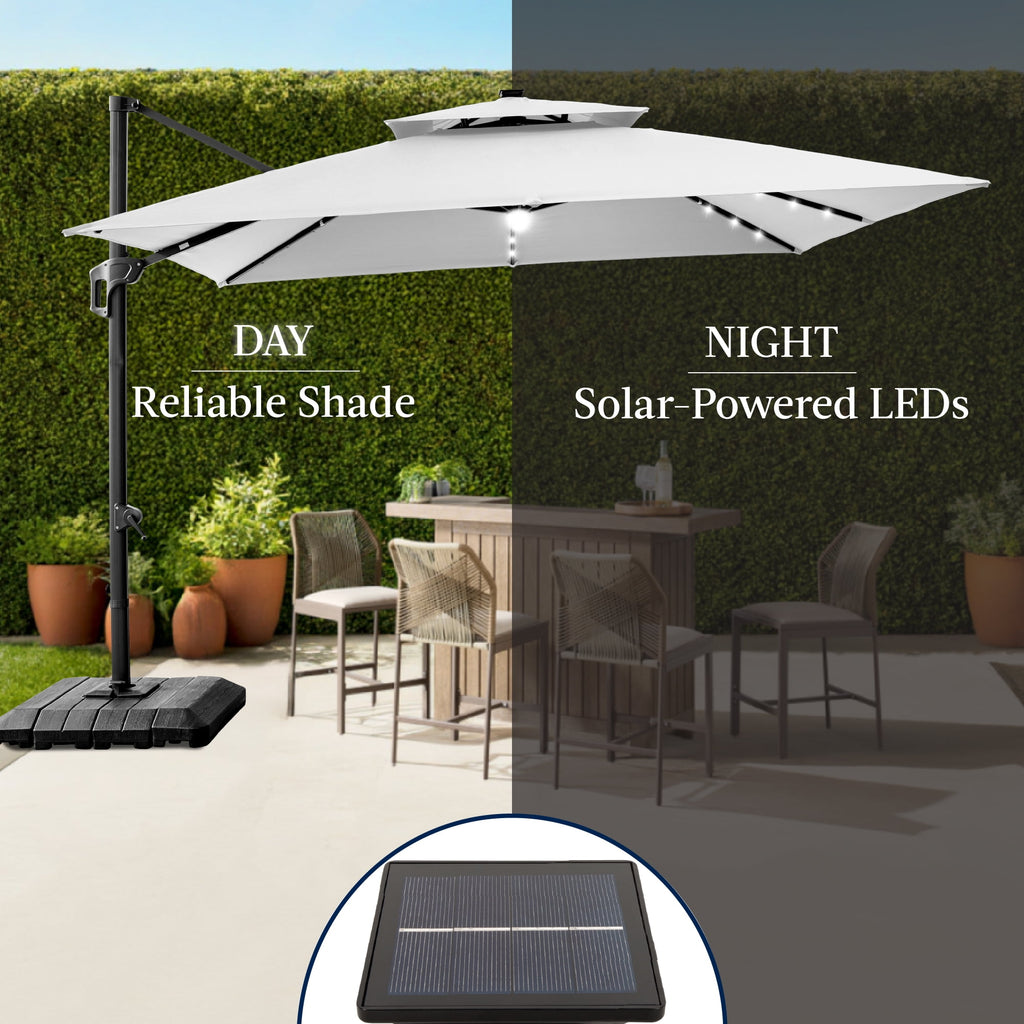 Best Choice Products 12x12ft 2-Tier Square Outdoor Solar LED Cantilever Umbrella w/ 360-Rotating Base   Gray