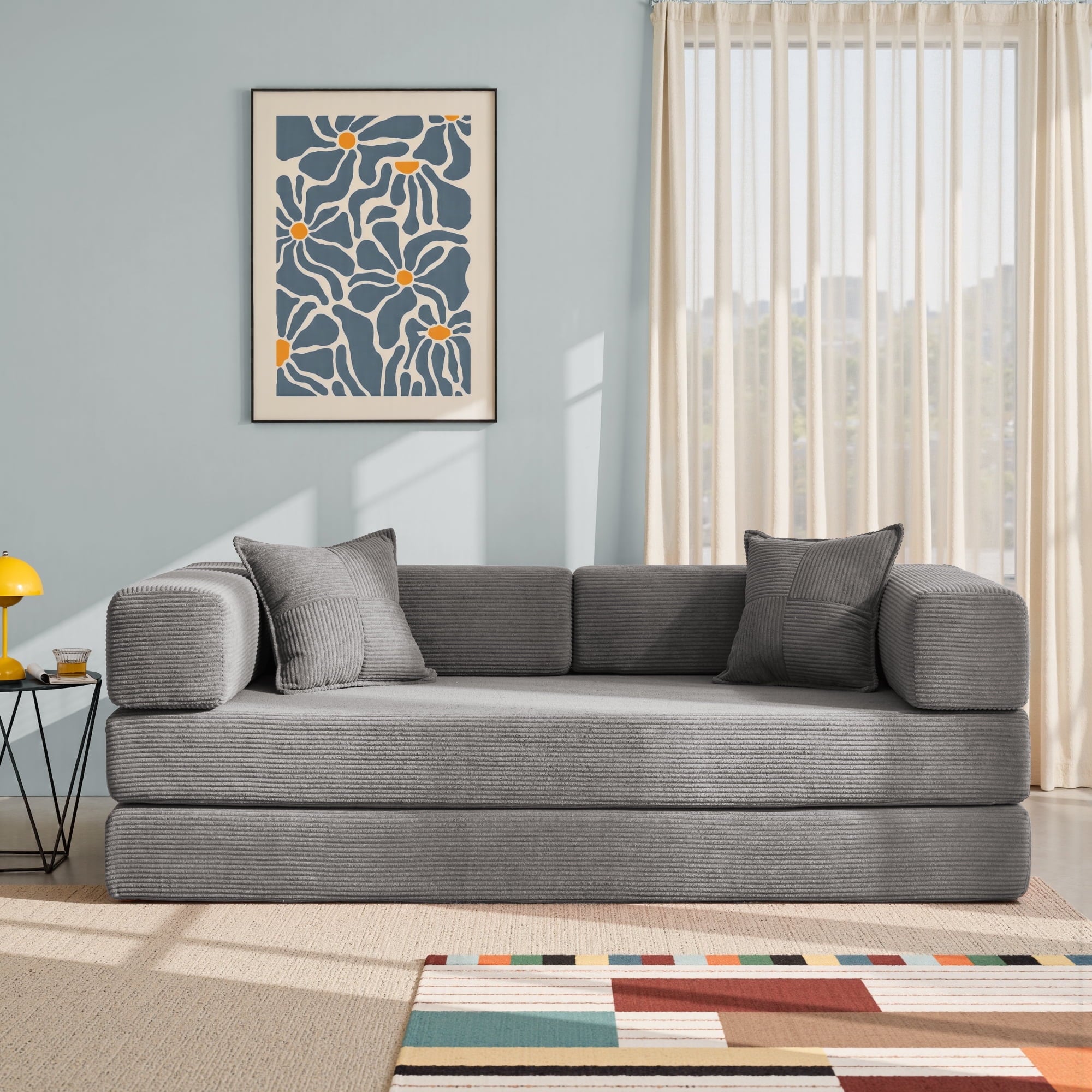 YINIX 78,6 Convertible Sofa Couch with 2 Pillows, Sleeper Sofa Bed for Living Room, Small Spaces, Orange