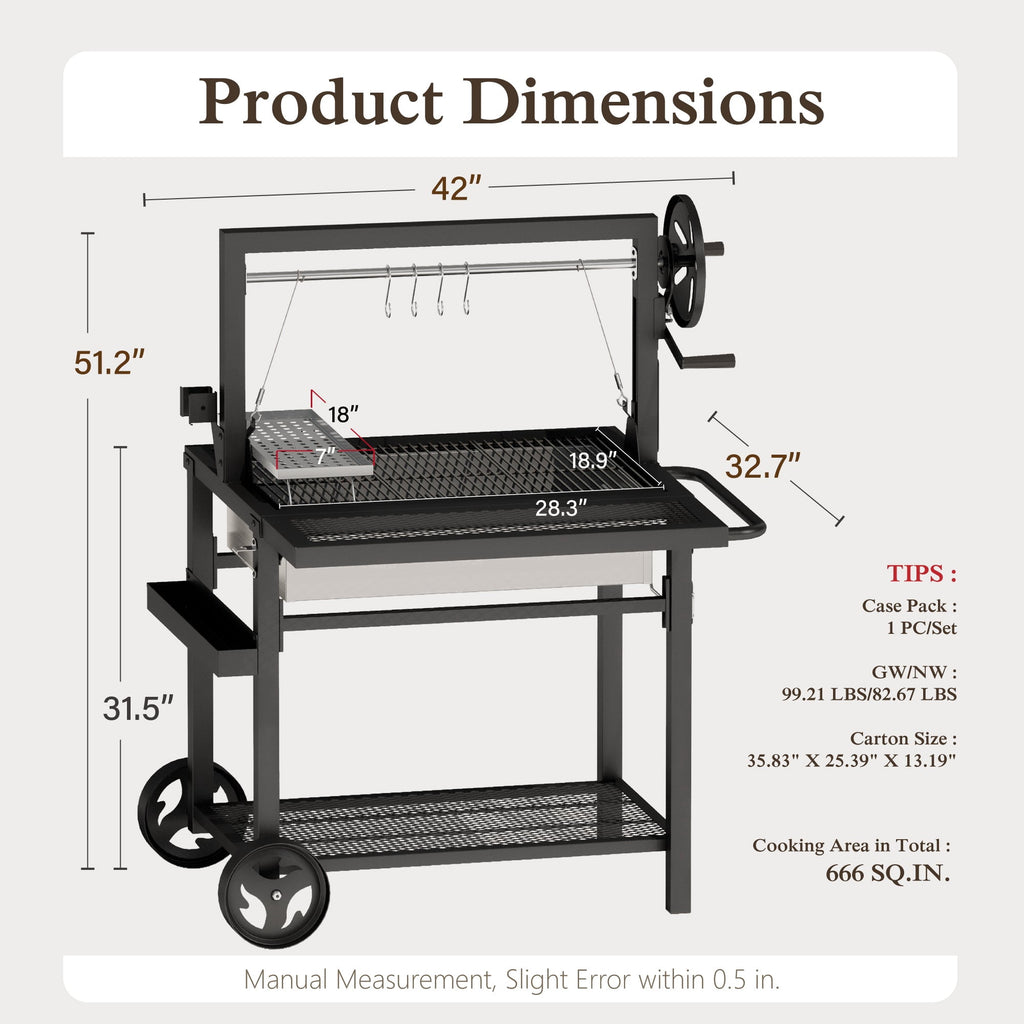 Alpha Joy Argentine Santa Maria Grill 666 SQ.IN. Cooking Area Charcoal & Wood BBQ Grill