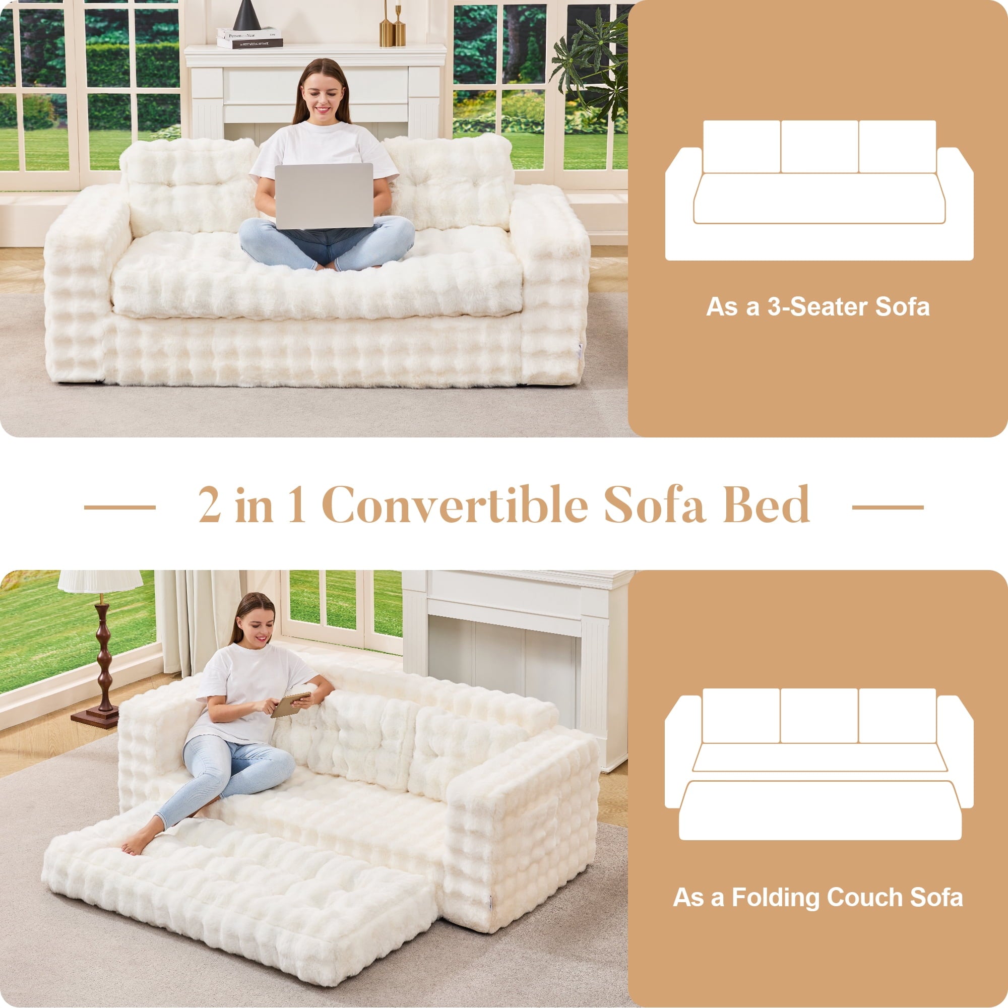Hobestluk 3-Seater Sofa Boneless Couch with Tufted Button Design 2 in 1 Comfy Cloud Couch Oversized Sofa for Living Room Bedroom Apartment or Office (Grey, 3 Seater)