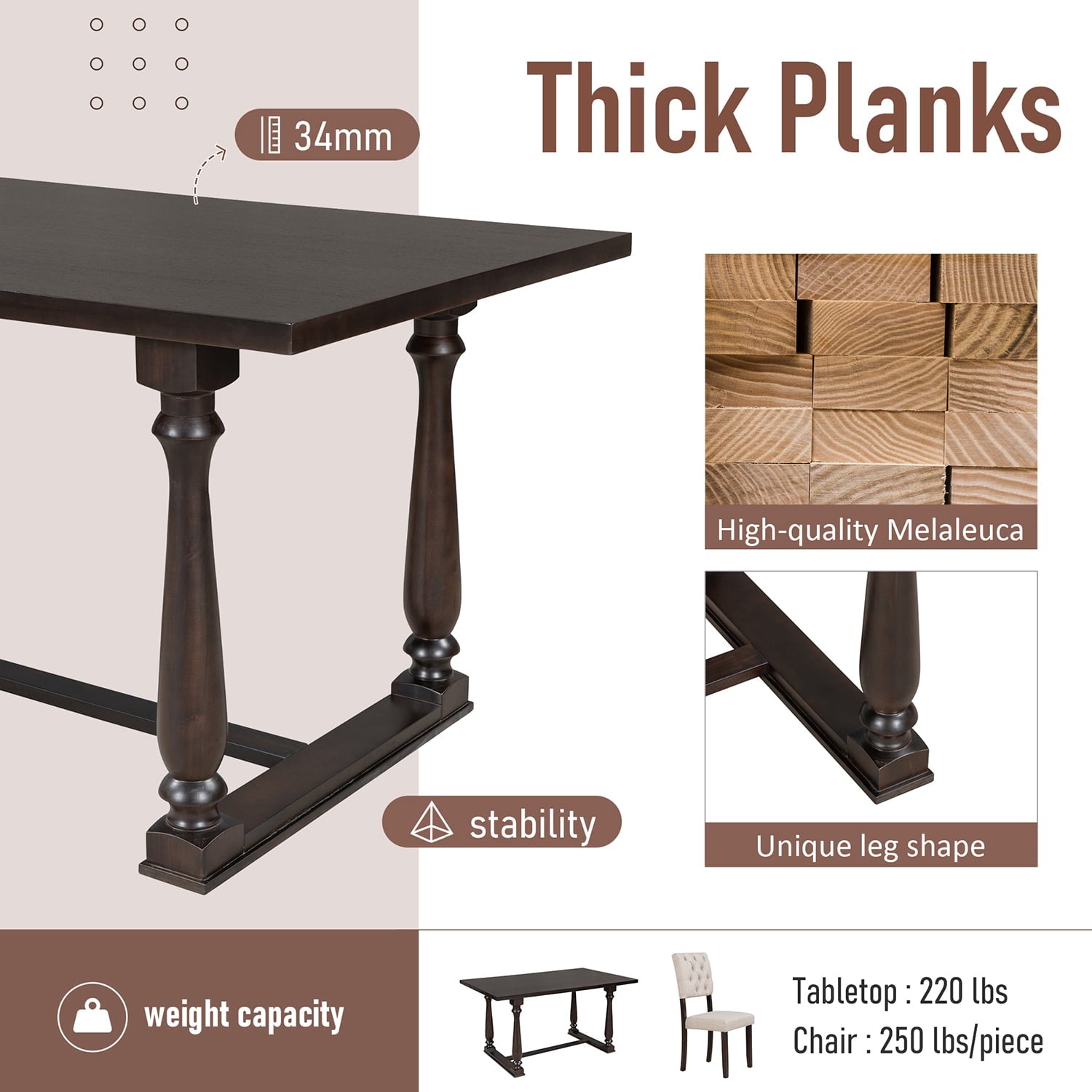 Harper & Bright Designs Dining Table Set for 6 with Bench Rectangular Table and 4 Upholstered Chairs for Kitchen, Gary