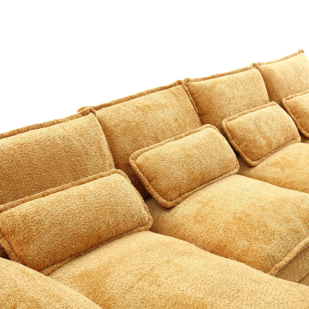 JONPONY109.45 U Shaped Couch,Oversized 4 Seat Sectional with 4 Waist Pillows, Convertible Upholstery Symmetrical Sofá,Sleeper Sofa Couch with Double Chaise Lounge &Memory Foam for Living Room, Beige