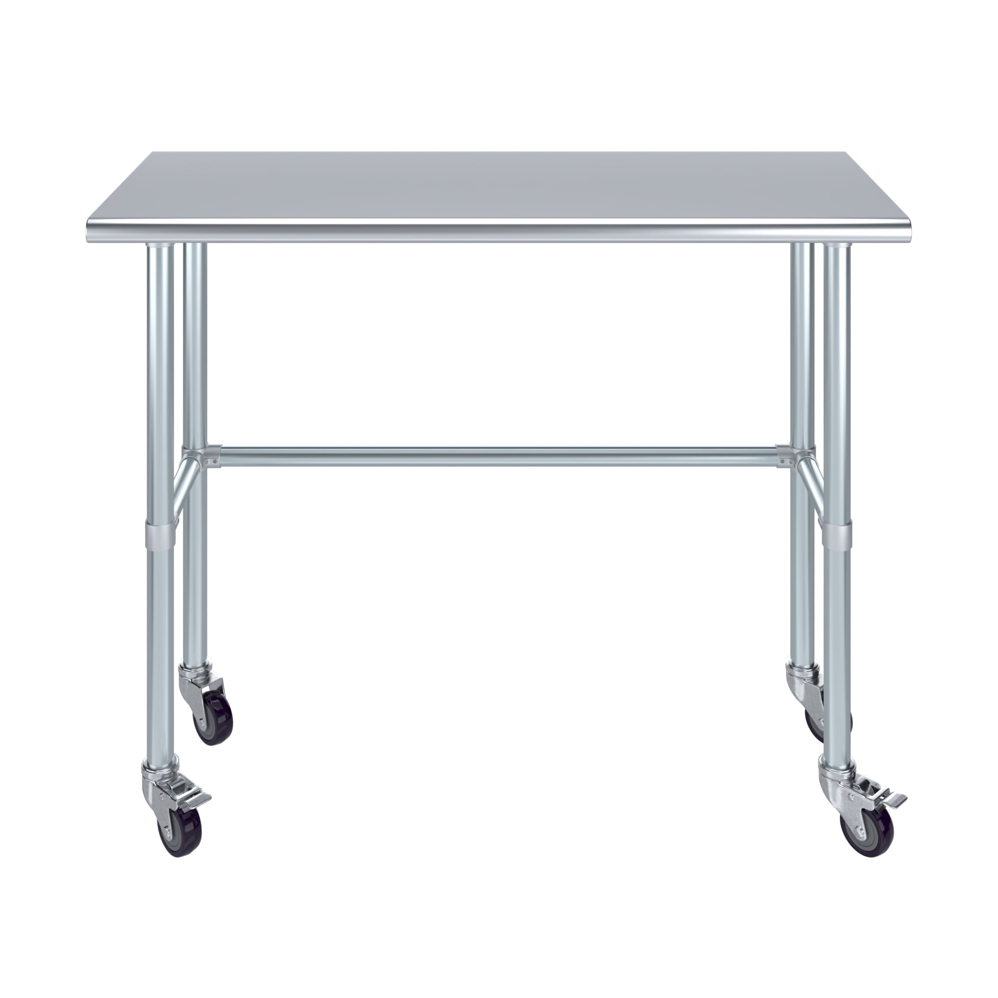 AmGood 36 Long x 30 Deep Stainless-Steel Work Table with Open Base and Wheels, Mobile Metal Table