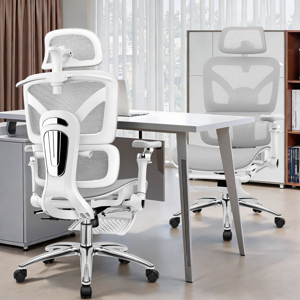 COOLHUT Ergonomic Mesh Office Chair with Footrest, Big and Tall Computer Desk Chair with Adjustable Lumbar Support, Headrest and Armrest, High Back Home Office Chair for Workspace, 300LBS, Black