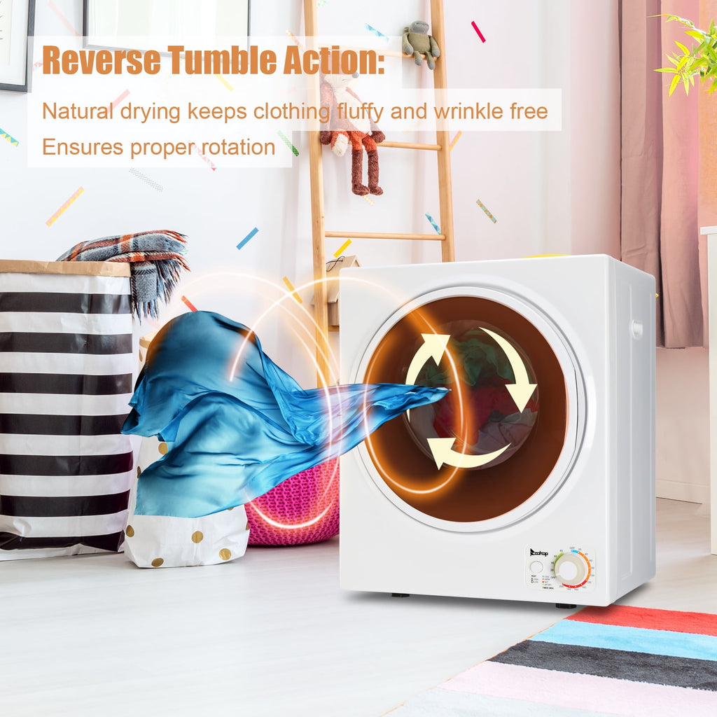 Tcbosik ZOKOP 1.6 cuft Compact Portable Household Clothes Dryer, 120V Stainless Steel Drum Dryer for Apartments, Home, Dorm, MECHANICAL Control and ETL Certification, Black & White