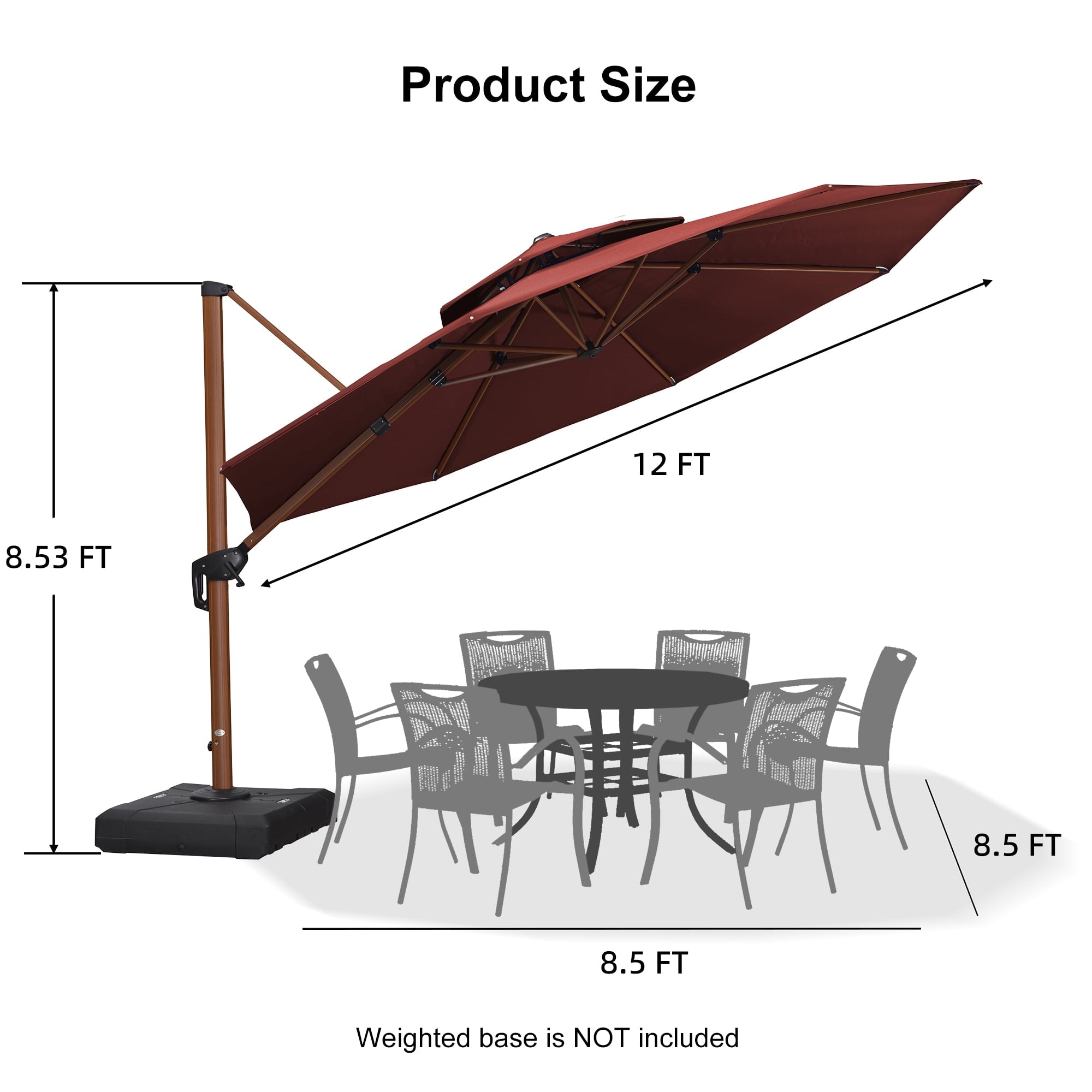 PURPLE LEAF 11FT Deluxe Round Wood Grain Patio Umbrella, Large Offset Cantilever Umbrella with 360° Rotation, Navy Blue