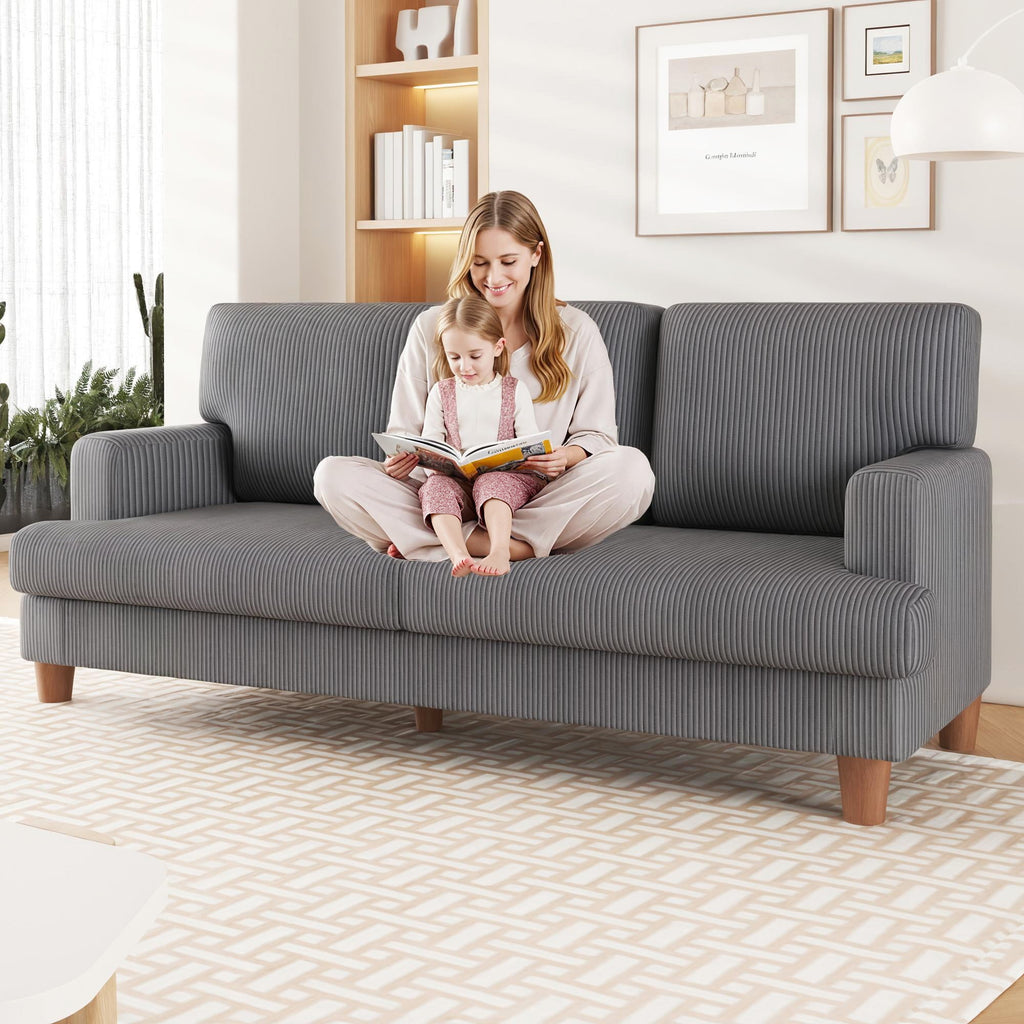 AAQZ 87 Corduroy Sofa Couch for Living Room, 3 Seater Deep Seat Comfy Couch in a Box, 2 Cushions, 2 Pillows Tool-Free Setup,Gray