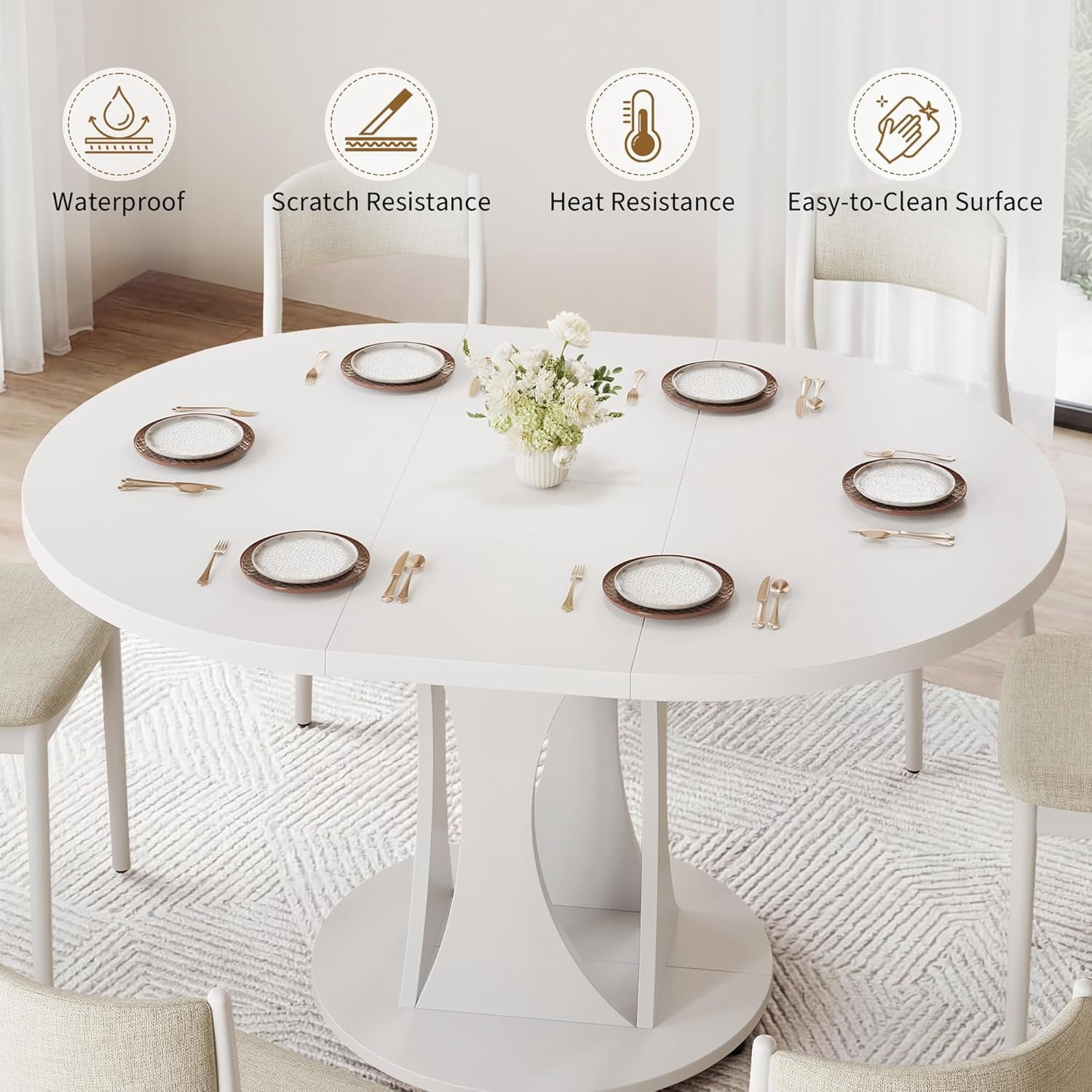 Laisnet 47 Round Dining Table for 4-6, Kitchen Table with Rounded Base for Dining Room Living Room, Black