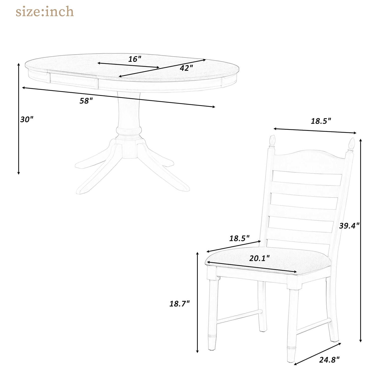 Harper & Bright Designs Farmhouse 5 Piece Kitchen Dining Table Set for 4, Solid Wood Extendable Round Dining Table Set and 4 Upholstered Chairs, Retro Dining Set for Kitchen, Natural Wood Wash