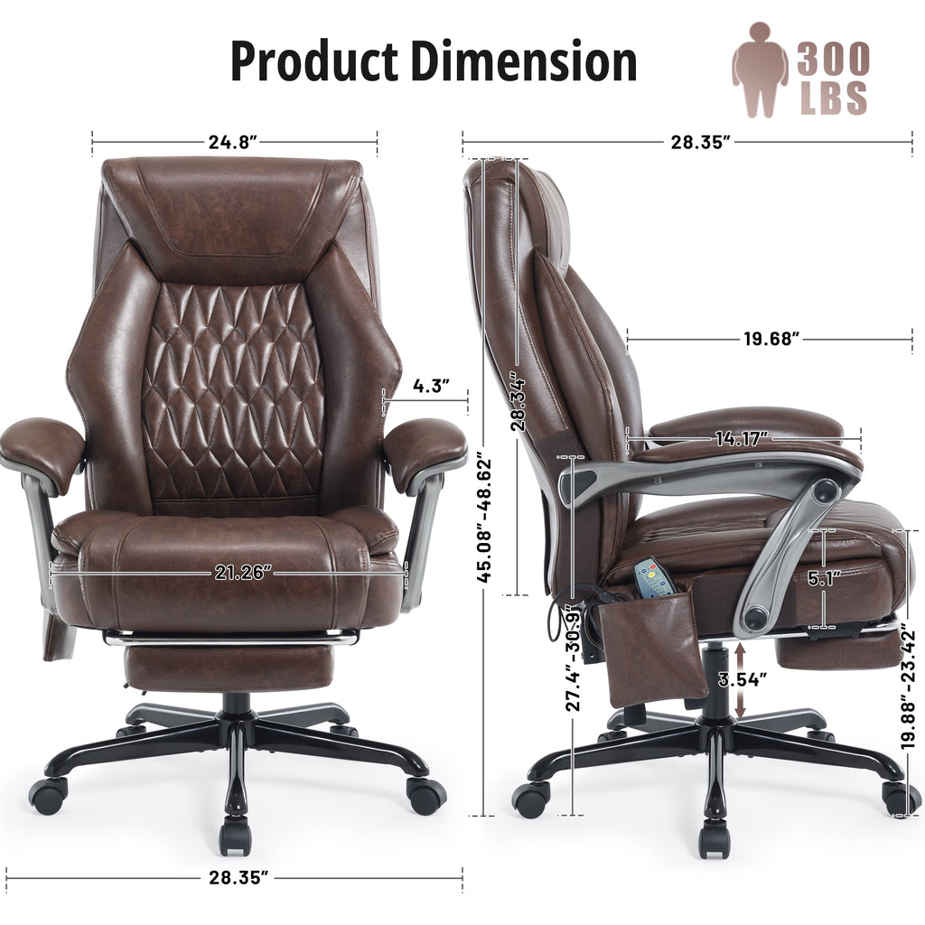Heated Massage Office Chair with 6 Points Vibration, Reclining Ergonomic Desk Chair with Footrest for Extra Comfort, PU Leather High Back Executive Computer Chair, Thick Padded Massage Chair