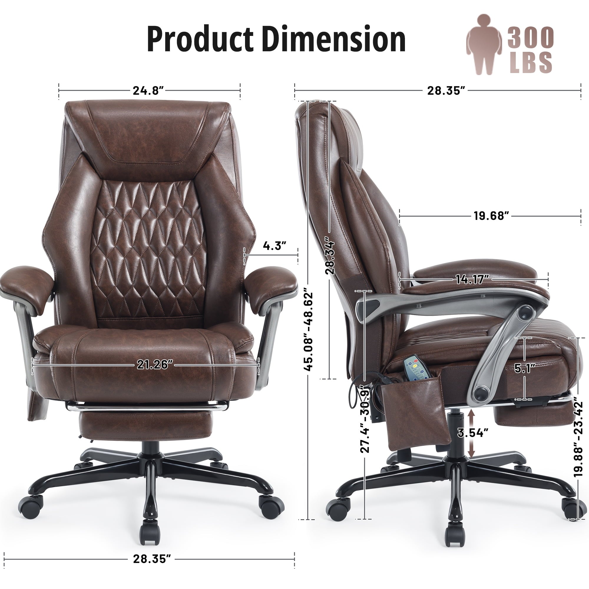 Heated Massage Office Chair with 6 Points Vibration, Reclining Ergonomic Desk Chair with Footrest for Extra Comfort, PU Leather High Back Executive Computer Chair, Thick Padded Massage Chair