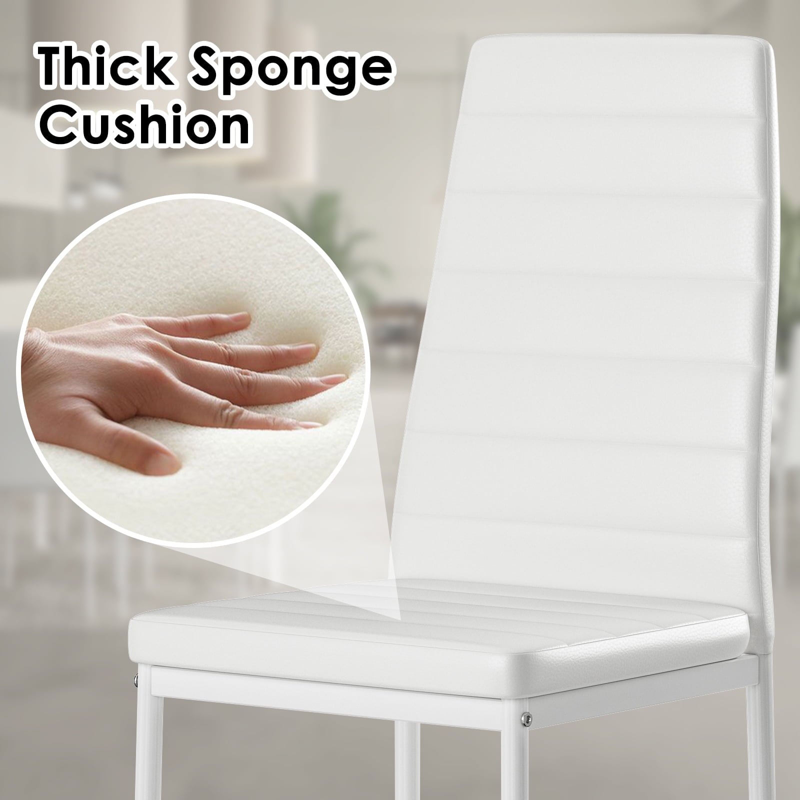 Farini White Dining Chairs Set of 4 for Kitchen Room,PU Leather Kitchen Side Chairs with Metal Frame