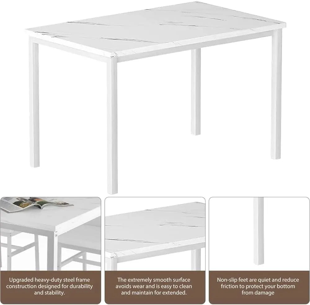 MOOSENG Dining Table Set for 4, Faux Marble Kitchen Table and Chairs Set of 4, 5-Piece Dining Room Set with PU Leather Upholstered Chairs for Small Space, Gray