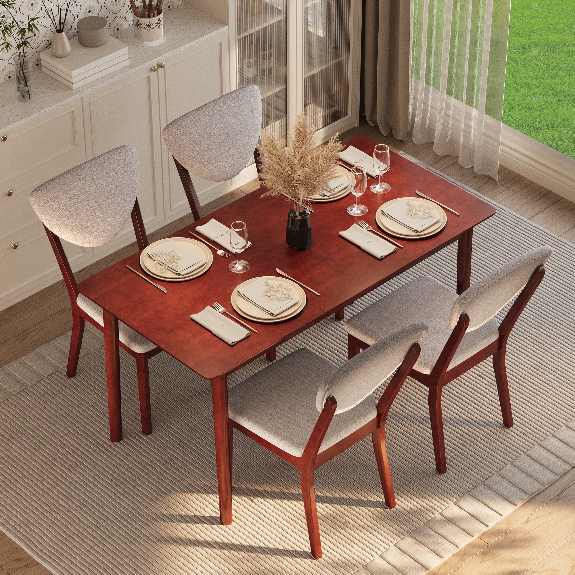 Noelse 5 Piece Dining Table Set for 4, Kitchen Table and Chairs Set with Upholstered Seats and Backrests, Wooden Frame for Kitchen Dining Room