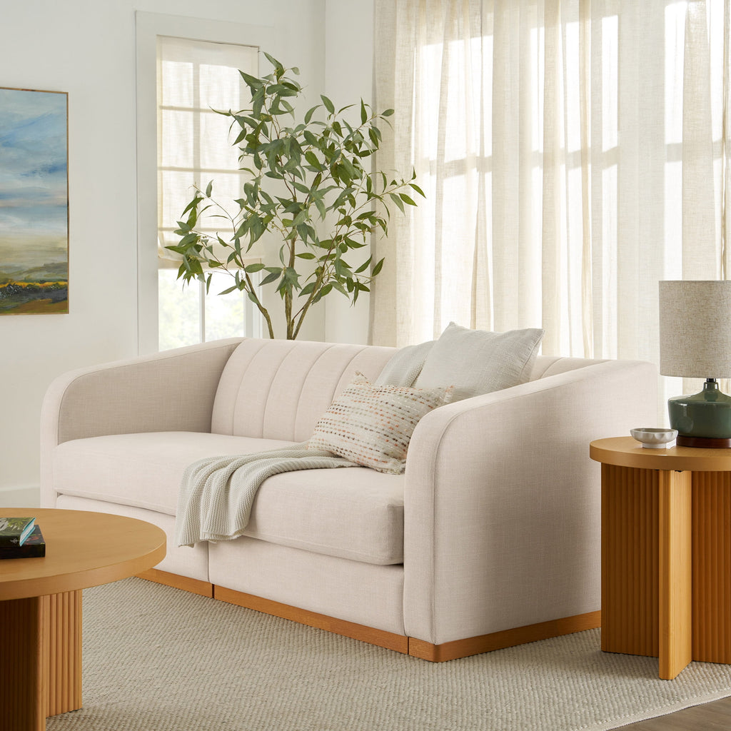 Better Homes & Gardens Lillian Channel Tufted Sofa 83.5 Cream Linen