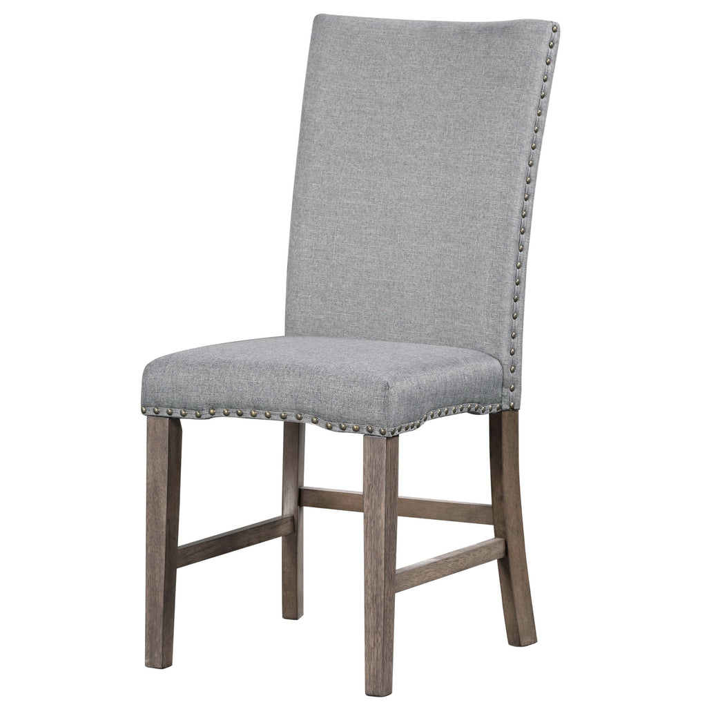 Harper & Bright Designs 7 Pieces Retro Dining Set for 6, Wood Rectangular Table with Designed Trestle Base and 6 Upholstered Chairs for Dining Room and Kitchen, Grey