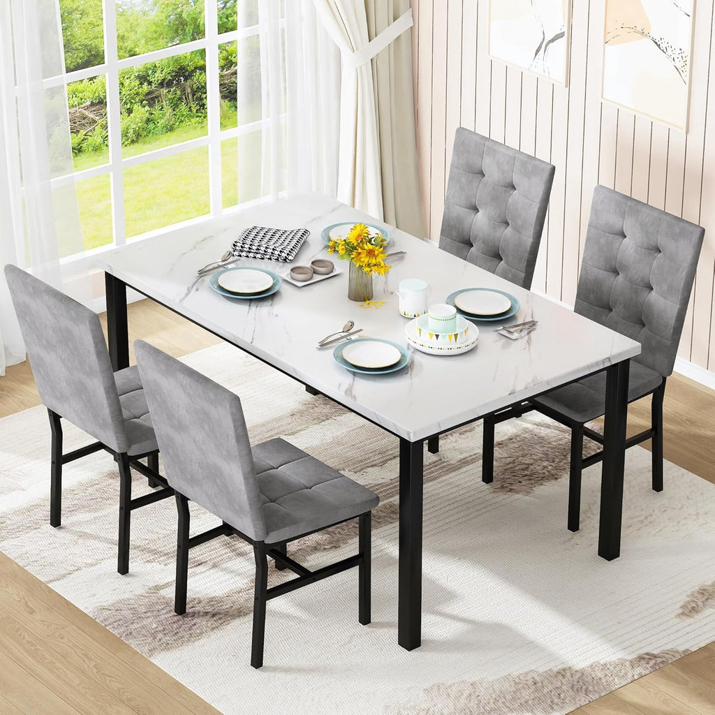 LinkRomat 5-Piece Faux Marble Dining Table Set for 4, Modern Kitchen Table with Chairs, Dinette Dining Room Furniture Set for Compact Space Saving
