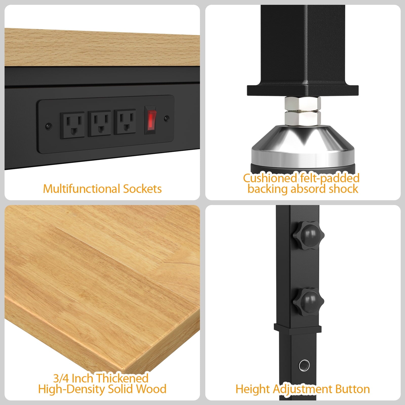 60 Adjustable Workbench,Heavy-Duty Work Table,3000 LBS Load Capacity Hardwood Workstation Outlets with Power strips and Wheels,for Workshop, Garage