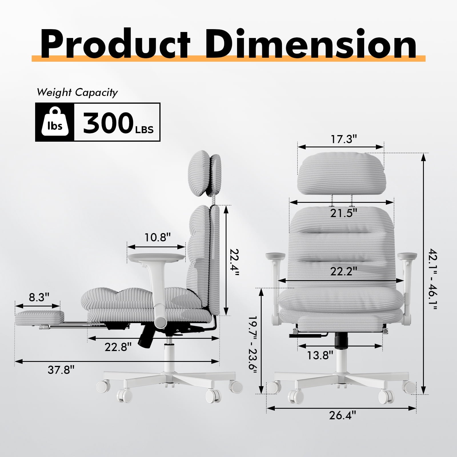 Ninecer Ergonomic Office Chair with Footrest, Big and Tall Computer Desk Chair for Adults, Adjustable Swivel Chair with Headrest Lumbar Support, White