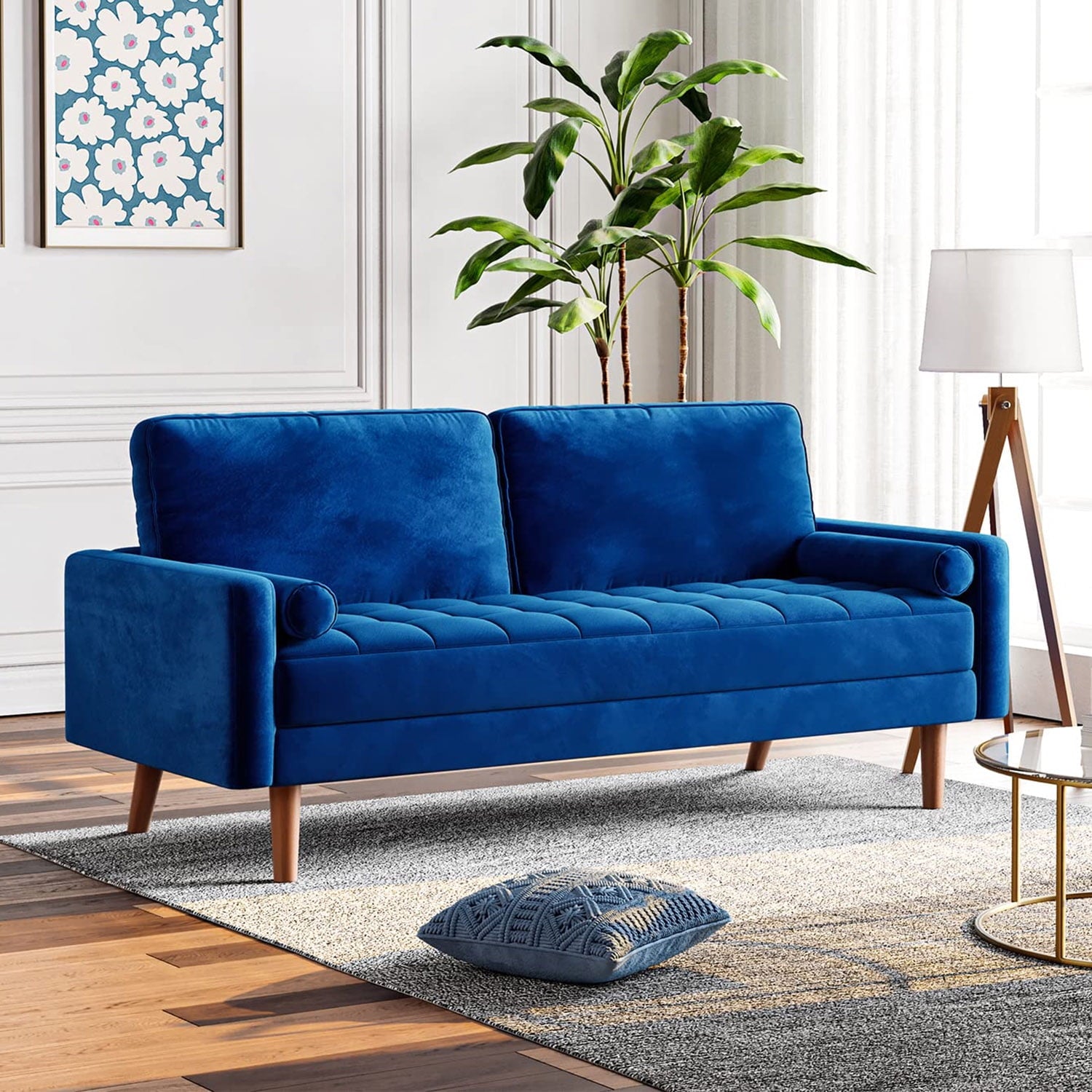 Neche Sofa for Living Room,Solid Wood Foot, 2 Seater Small Modern Loveseat Couch in a Box  - Black