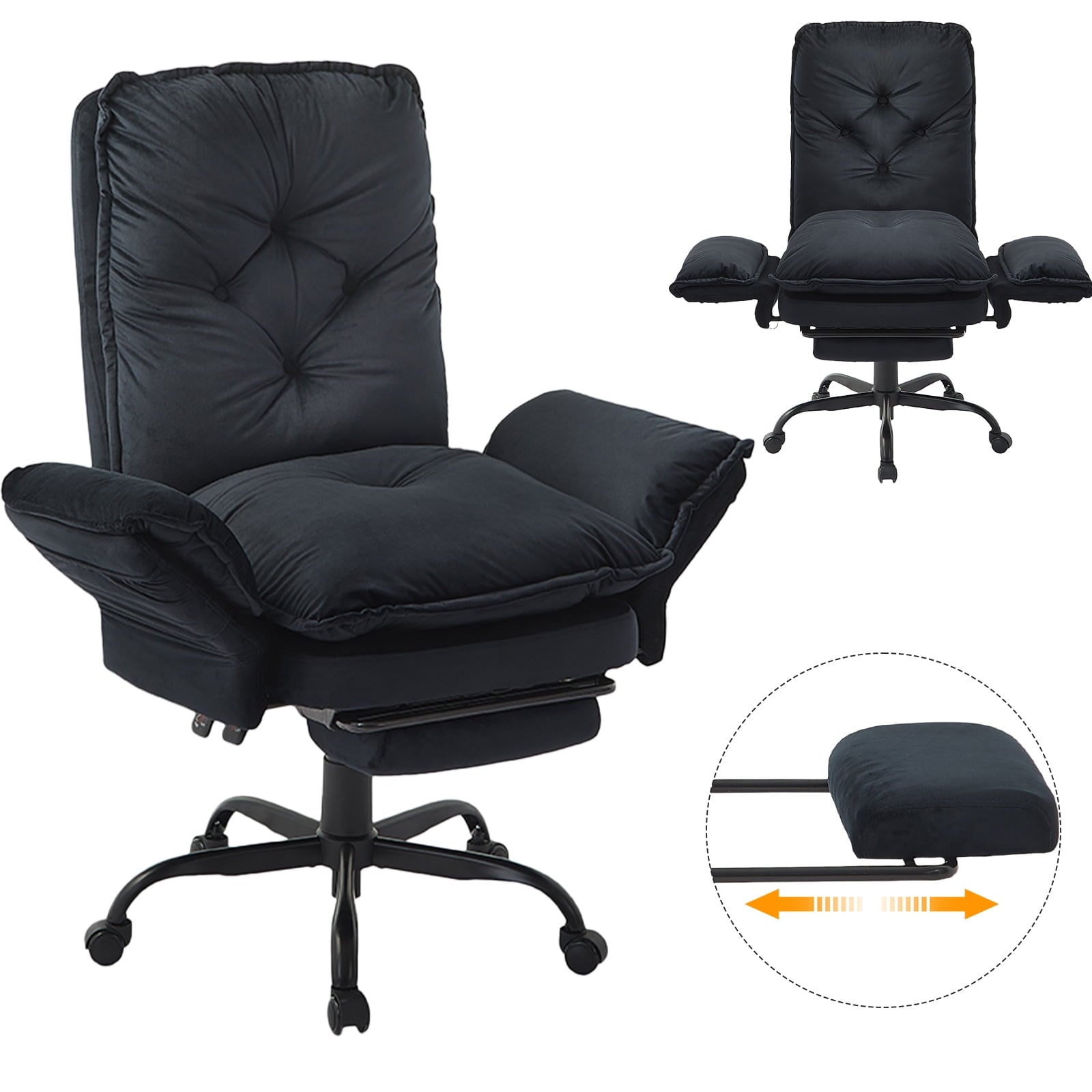 Bestier Big and Tall Executive Office Chair with Flip-up Arms for Adult, Wide Seat Ergonomic Computer Desk Chair,High Back Velvet Comfy Cross-Legged Office Chair with Footrest and Side Pockets, Black