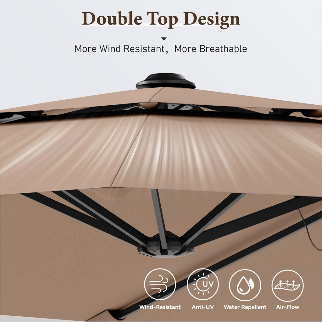 SUMMIT LIVING 13FT Patio Umbrella with Base Included - Double-Vented Rectangle Outdoor Market Umbrella for Patio - Beige