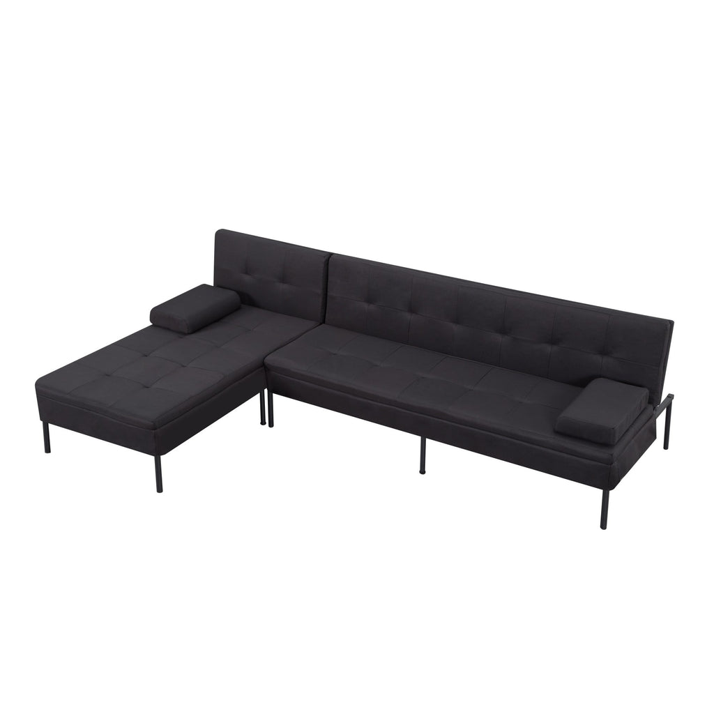 Gewnee 89.4”Convertible Sectional Sofa,L-Shaped Couch with Reversible Chaise,5-Position Adjustable Backrest,Modern Futon Sleeper for Small Spaces Living Room Apartment Office,Black Iron Frame