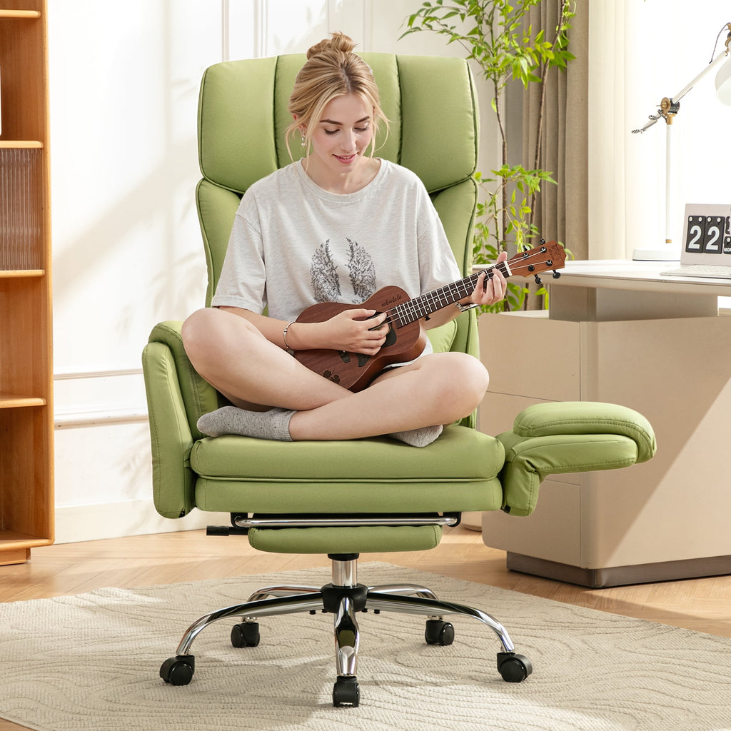 Primy Cross Legged Office Chair with Footrest & Convertible Armrests, 500LBS Capacity Home Desk Chair, Ergonomic Recliner with Lumbar Pillow, Criss Cross Design, Big and Tall Executive Chair