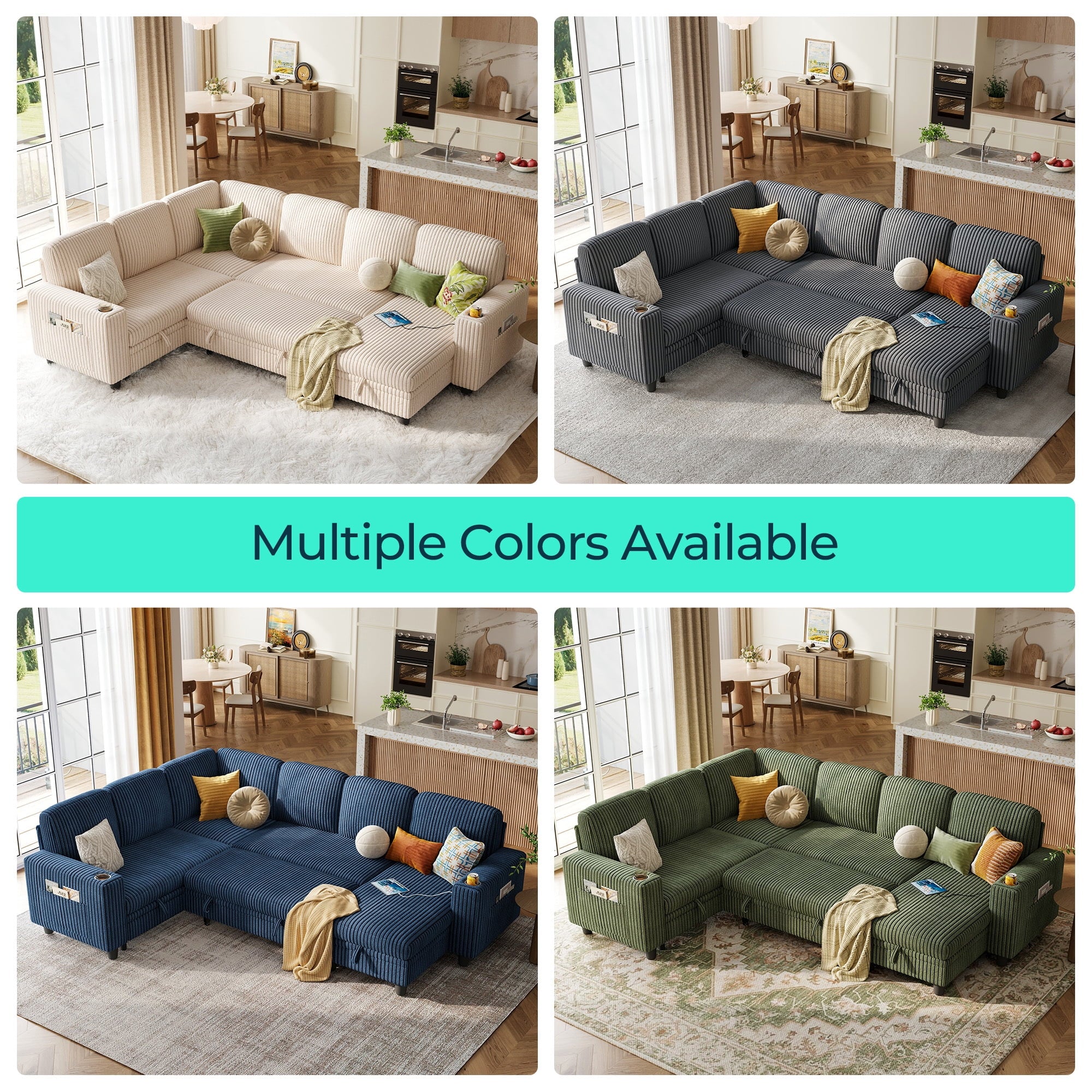 LINSY HOME L Shaped Sectional Couches for Living Room, Sleeper Sofa Bed with Reversible Storage Chaise, Pull Out Couch Bed with USB, Cup Holder, Black