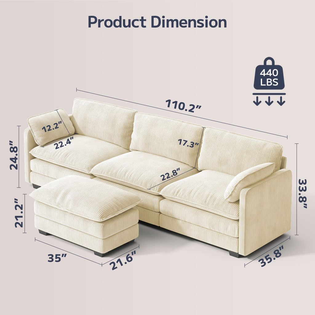 Asofer 31 Cloud Accent Sofa With Washable Cover, Single Corduroy Chair with Deep Seat Upholstered Cushion for Apartment,Dark gray