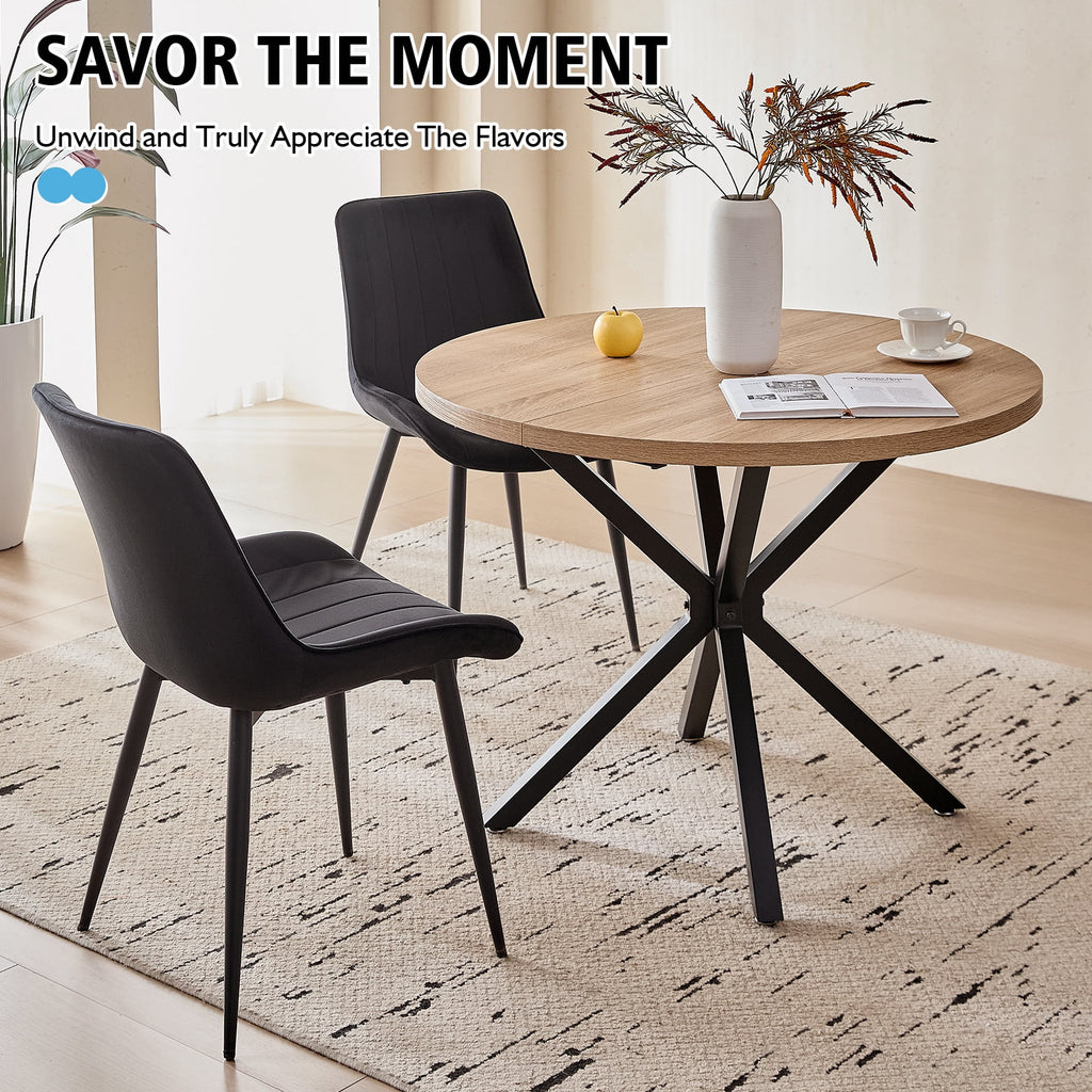 5 Piece 39 Round Dining Table Set for 4, Mid Century Kitchen Table with 4 Khaki Fabric Upholstered Dining Chairs for Apartment Living Room, Space Saving Table.