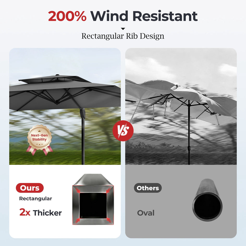 Alpha Joy 12x9ft Outdoor Patio Umbrella Large Rectangle Offset Cantilever Double Umbrella with 360°Rotation, Beige