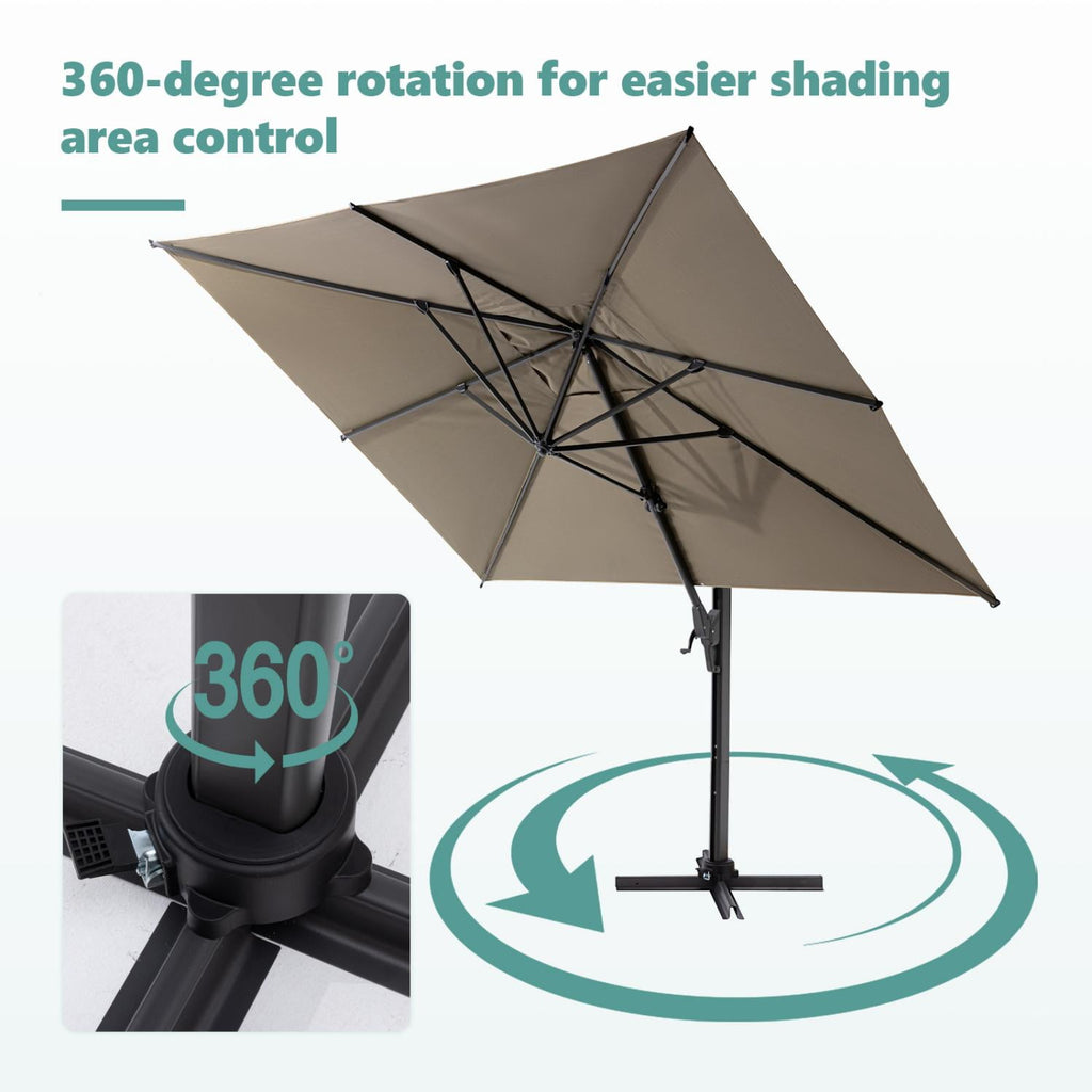 COSIEST 10FT Cream Double Top Cantilever Outdoor Umbrellas, Large Square Windproof Patio Umbrella for Garden, Deck, Pool