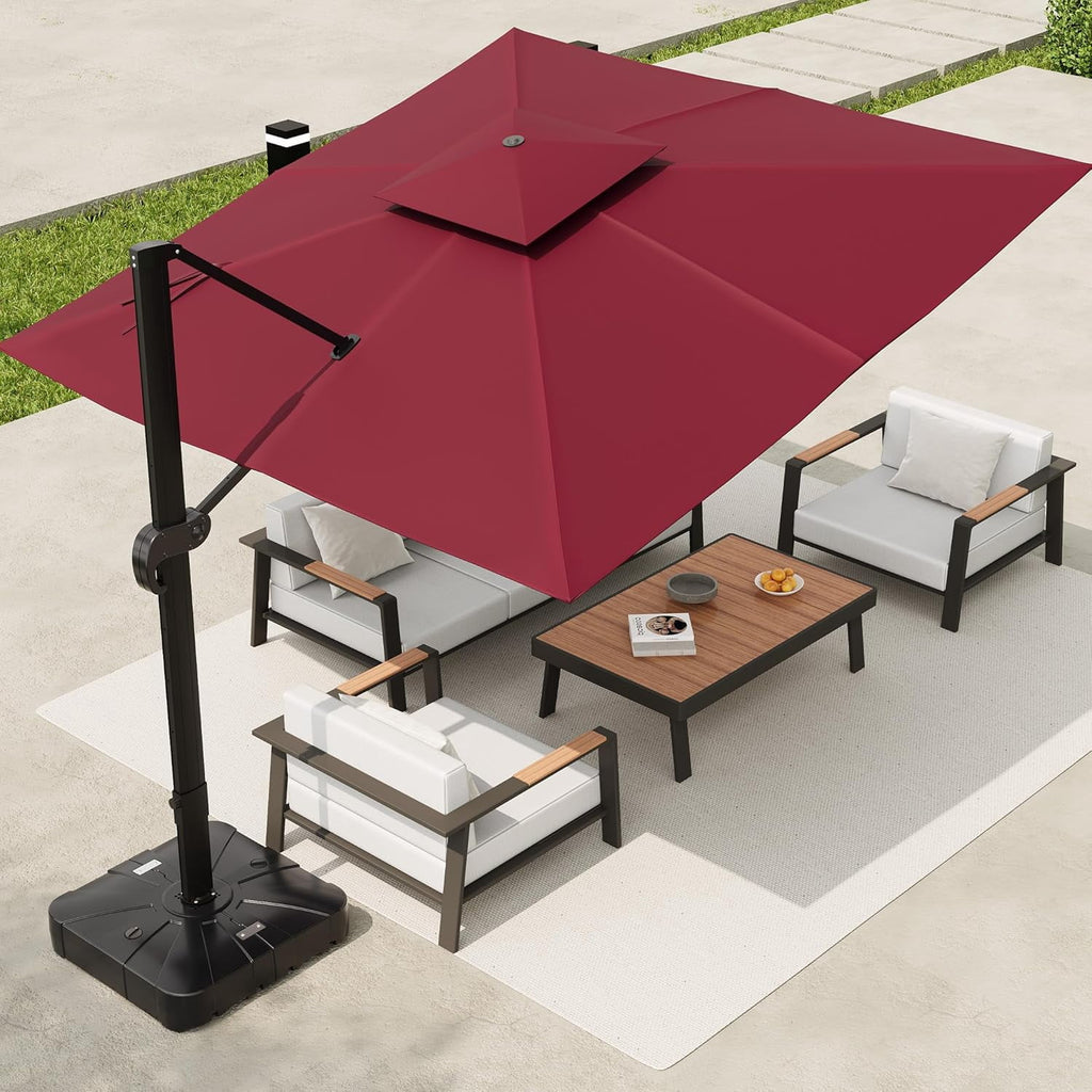 SOLLED 10x10 FT Outdoor Umbrella with Base, Cantilever Patio Umbrella 360° Rotation Adjustable Height, Square Sun Shade for Pool Garden Backyard,Blue