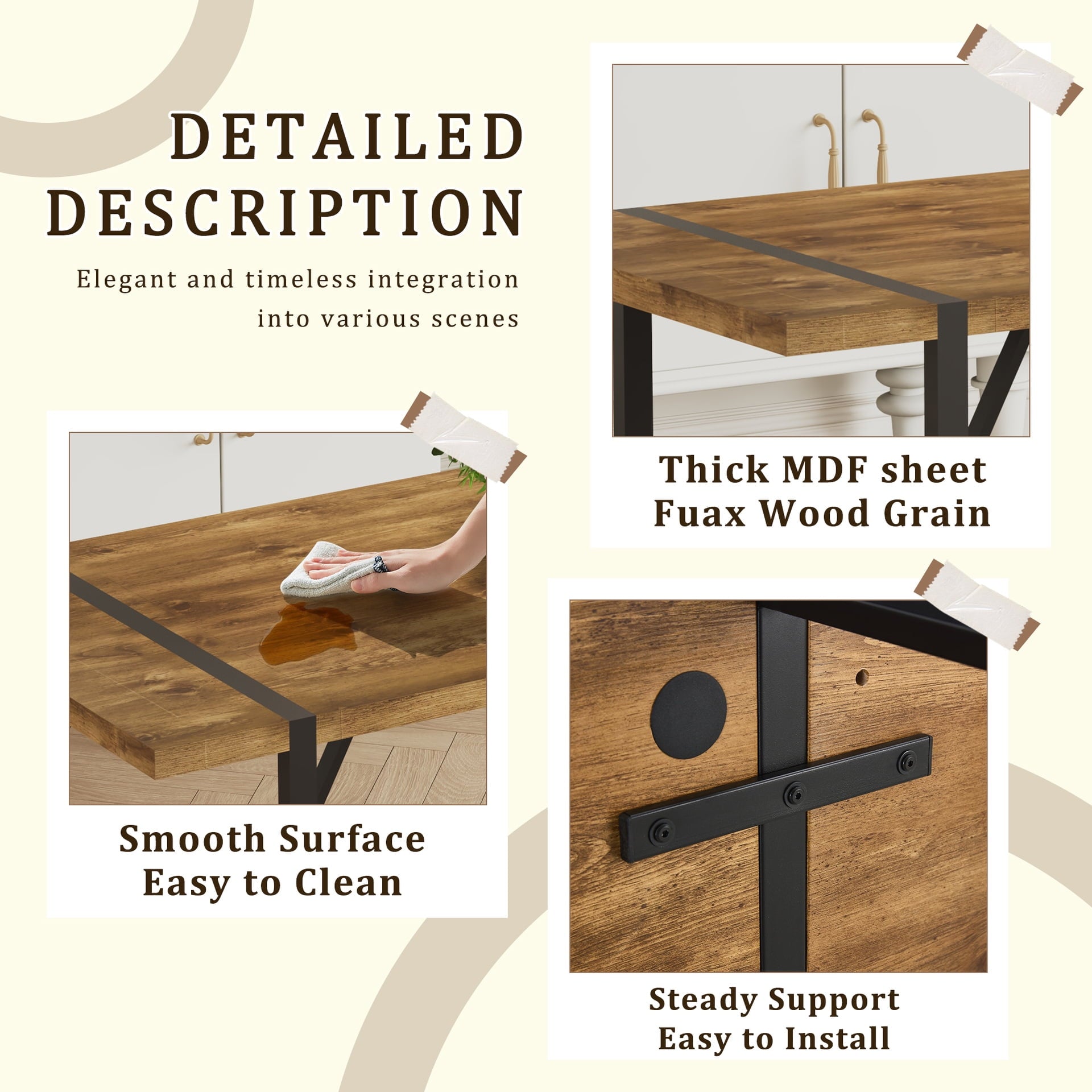 JUFU 55 Dining Table Set for 4, Modern Table and Chairs Set of 4, 5 Piece Dining Table Set Include Wooden Kitchen Table and 4 Faux Leather Chairs Ideal for Kitchen Dining Room Easy to Assemble