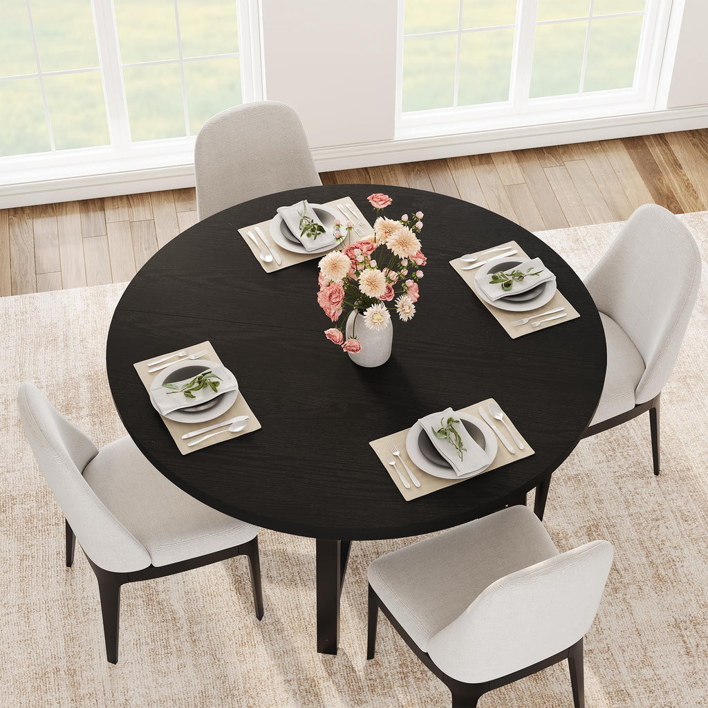 31.5 Round Dining Table for 4 People, Modern Wood Circle Kitchen Table with Sturdy Industrial Metal Frame, Small Space Saving Dining Room Table for Apartment & Breakfast Nook, (No Chairs), Walnut