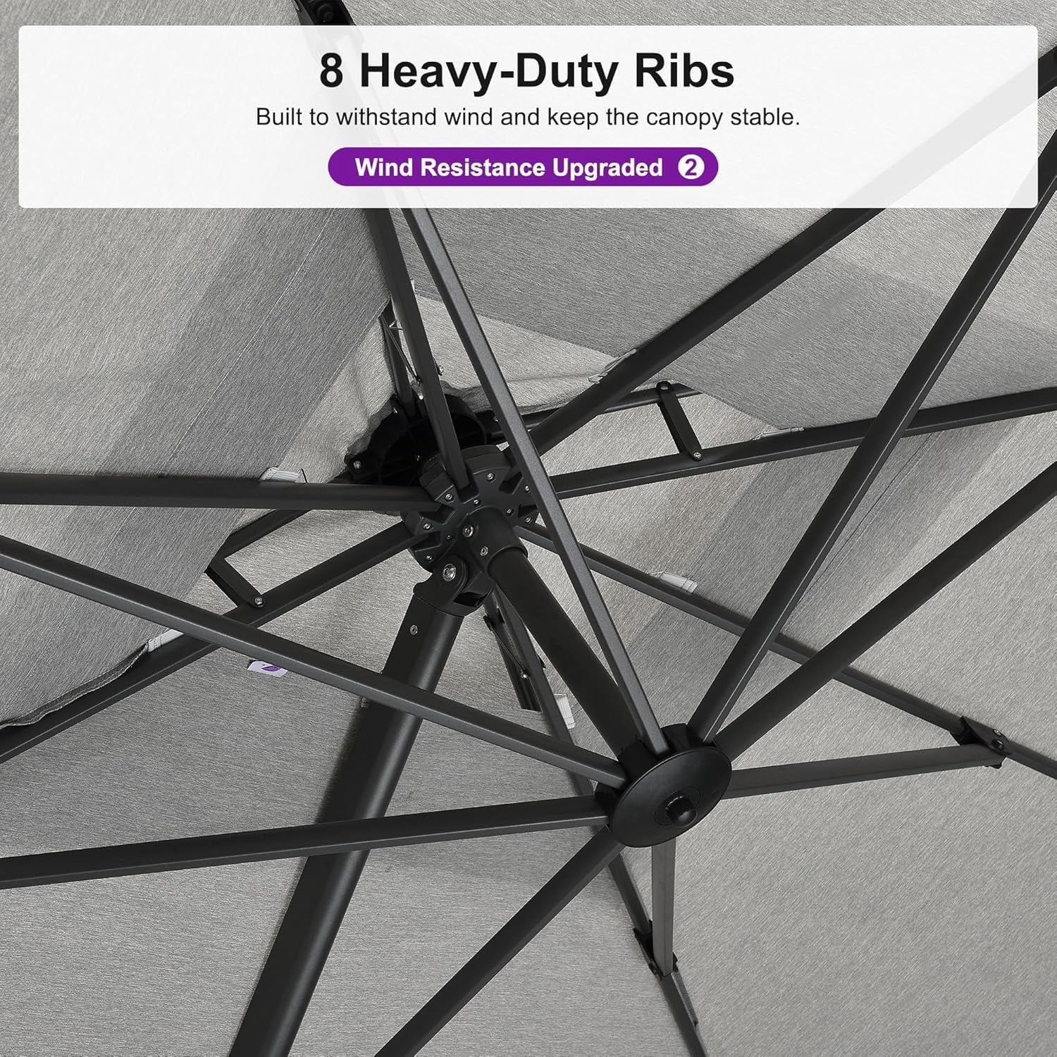 PURPLE LEAF Cantilever Umbrellas 12FT Square Large Patio Umbrella Offset Umbrella with 360°Rotation Tilting And Hanging Double Top, Grey